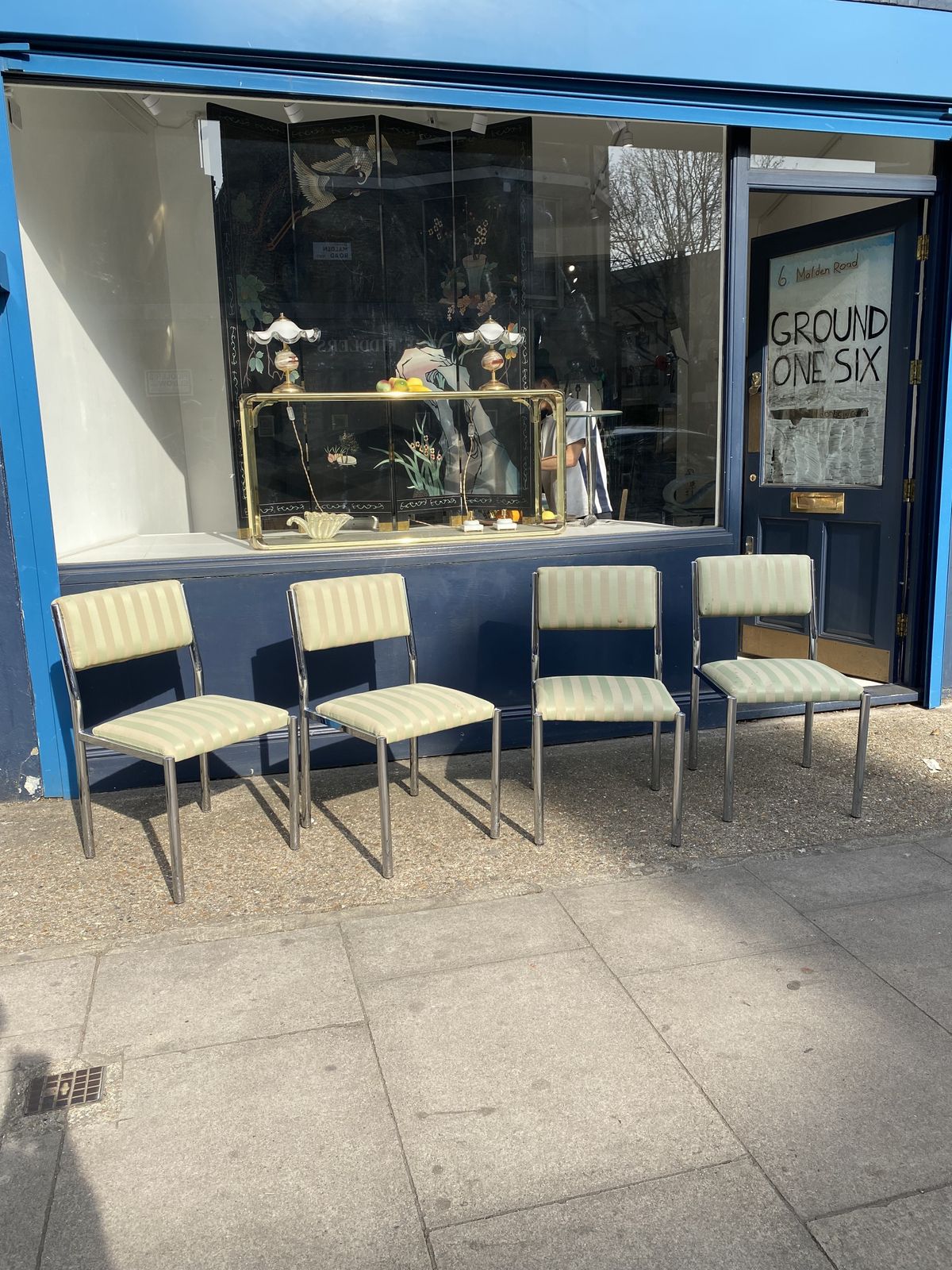 4 X Chrome Striped Dining Chairs 1970s Hollywood Regency Table Italian photo vintage