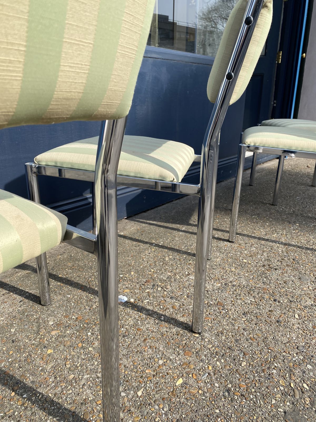 1350.0 4 X Chrome Striped Dining Chairs 1970s Hollywood Regency Table Italian photo