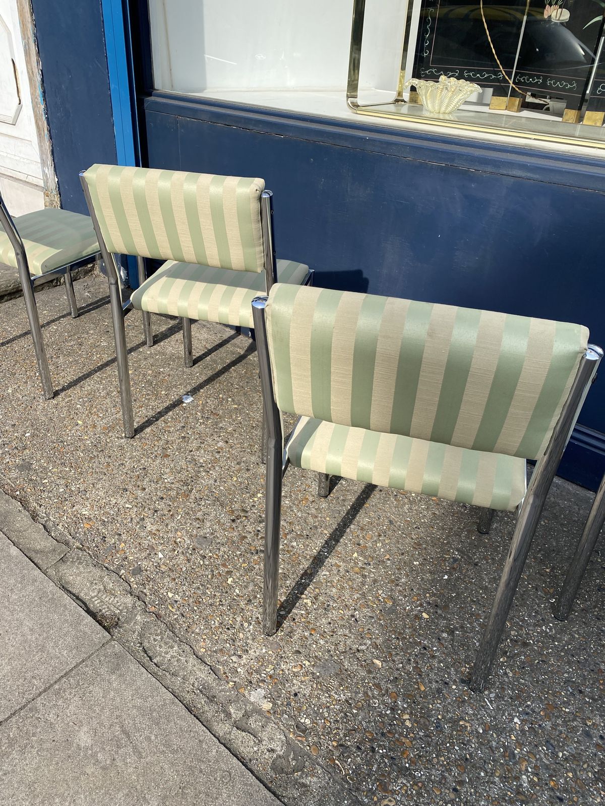 photo buy 4 X Chrome Striped Dining Chairs 1970s Hollywood Regency Table Italian