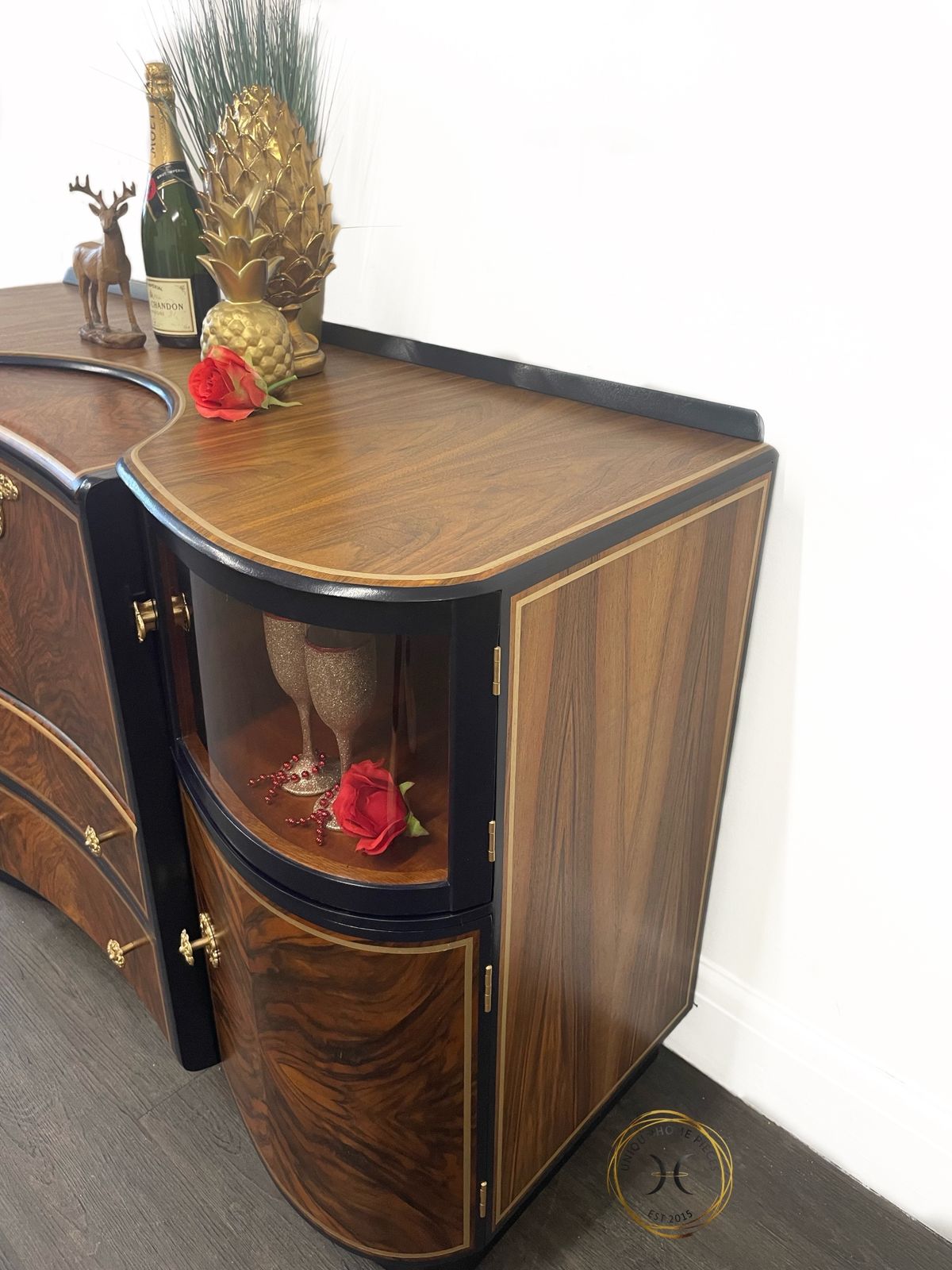 Beautility Navy Blue Gold Walnut 1950s Cocktail Cabinet photo 1895.0