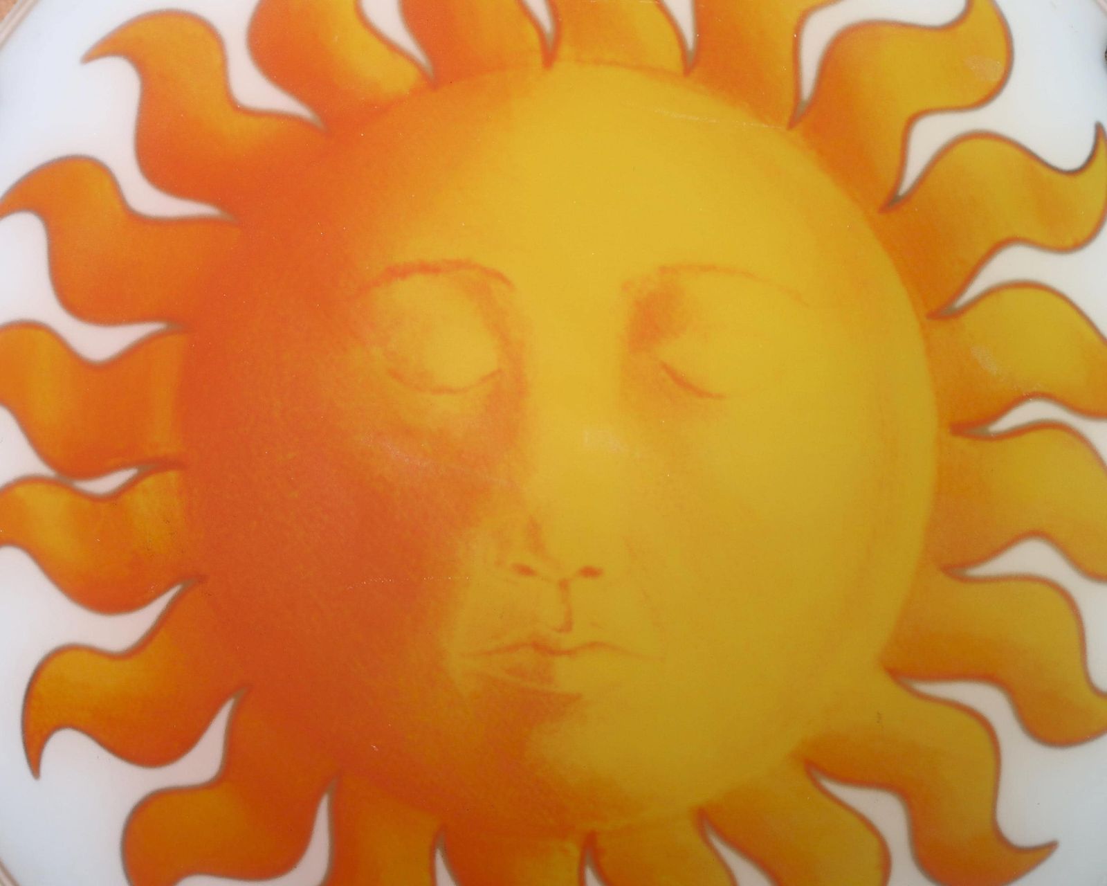 Wall Glass Sconce Or Ceiling Lighting: Yellow Orange Sunface, 1980s / Lamp, Piero Fornasetti Style, Massive photo Lighting