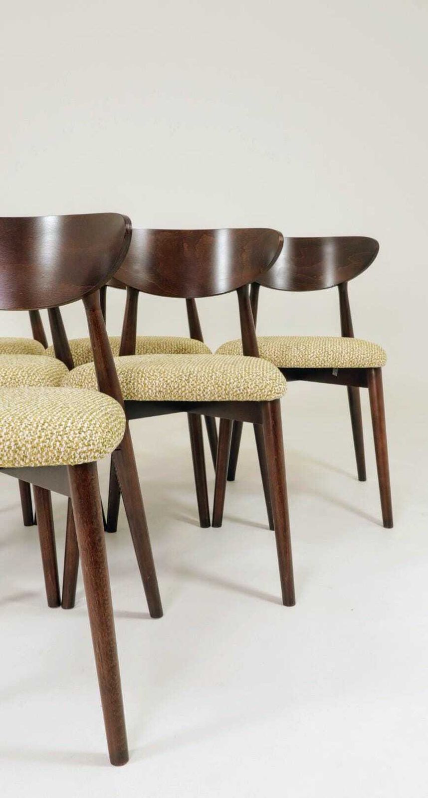 Set Of 6 Dining Chairs, Light Beech Wood, Green Pattern Fabric, Modern Design photo 1199.0