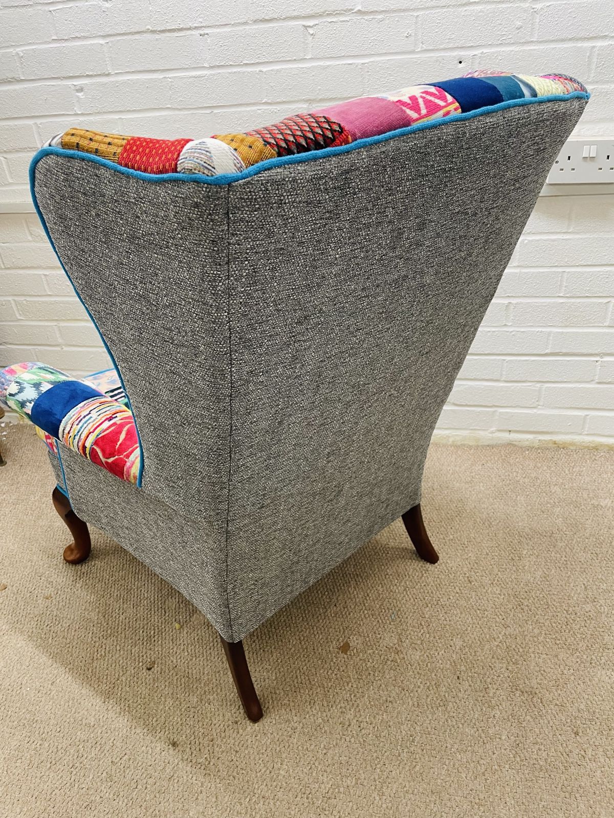 Parker Knoll Wingback Chair Reupholstered In Bright Colours Patchwork Design photo vintage