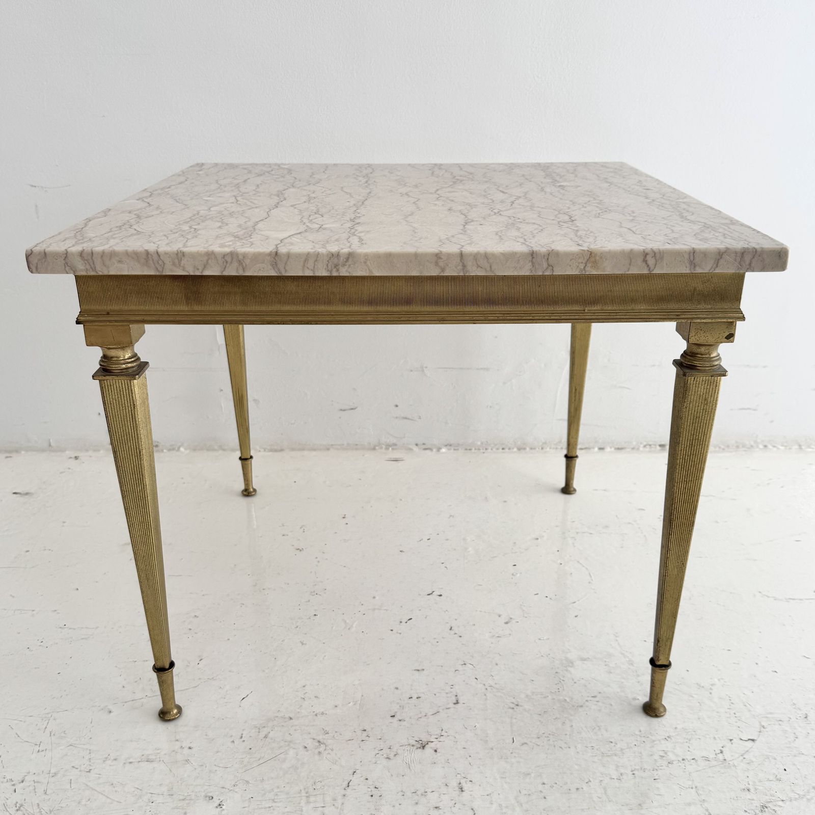 1950s Maison French Gilt Metal And Marble Vintage Side Table