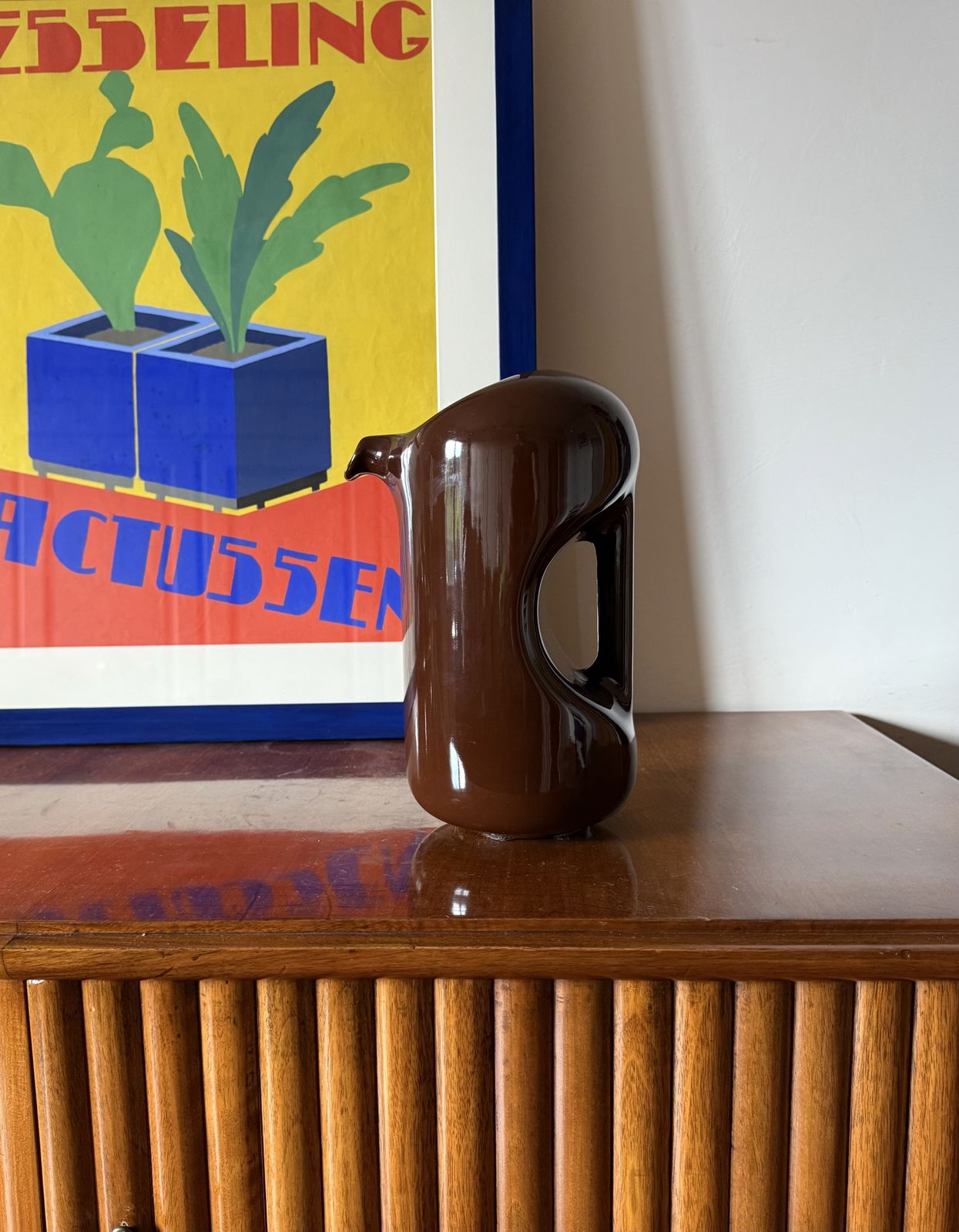Mid Century Modern Brown Ceramic Vase / Jug, Il Picchio Italy 1970s photo furniture