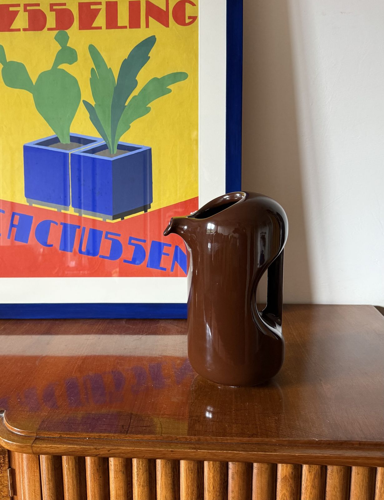 Mid Century Modern Brown Ceramic Vase / Jug, Il Picchio Italy 1970s photo for sale