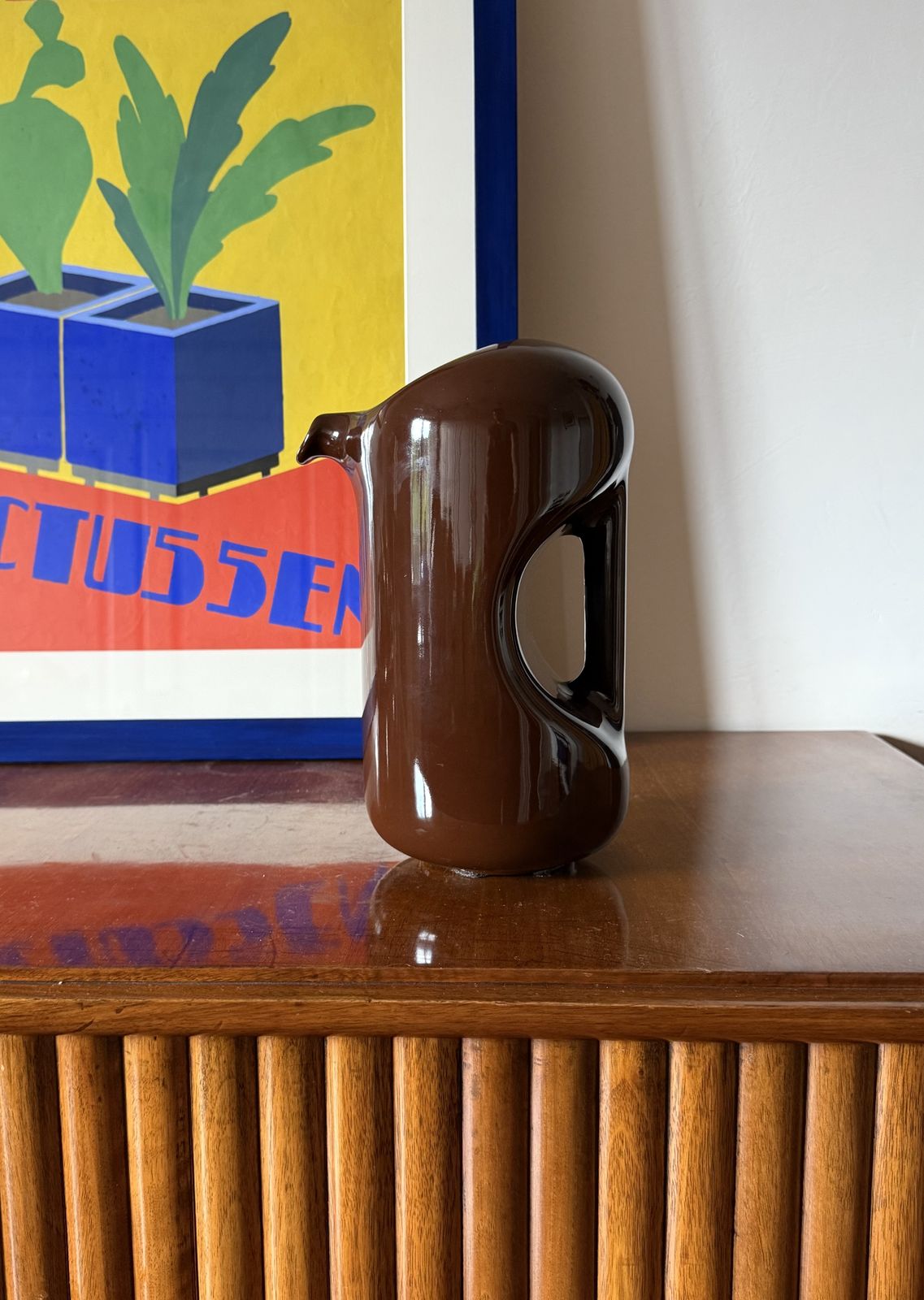 Mid Century Modern Brown Ceramic Vase / Jug, Il Picchio Italy 1970s photo 320.0
