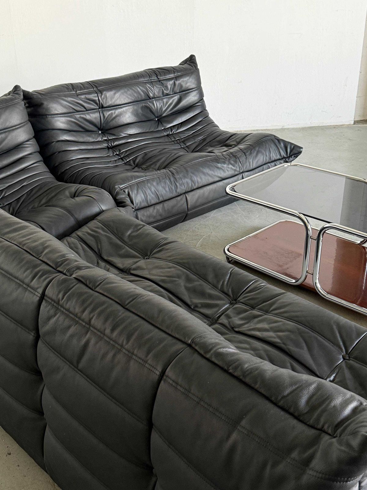 Original Vintage Togo Modular Sofa In Black Leather, Michel Ducaroy For Ligne Roset, 1970s France photo buy