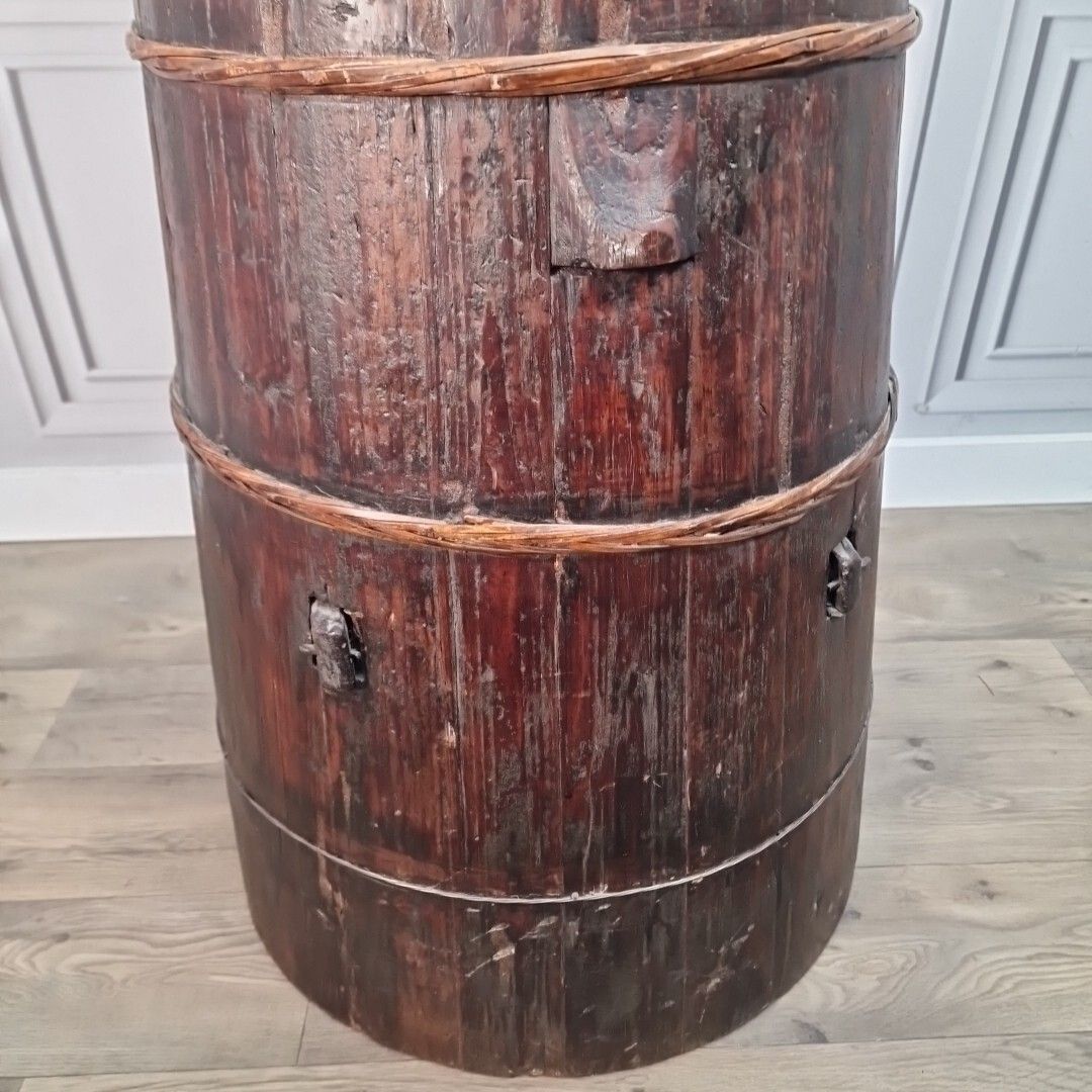 Antique Solid Wood Butter Barrel Plant Stick Umbrella Stand Chinese Baby Warmer photo vinterior