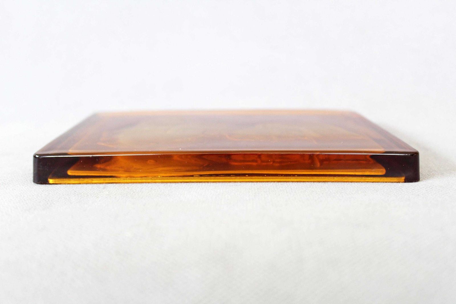 Antique Large Glass Tile With Belgium King Albert 1st, Val Saint Lambert Luxval, Amber Honey Gold Pressed Glass, Military Uniform Profile photo vinterior