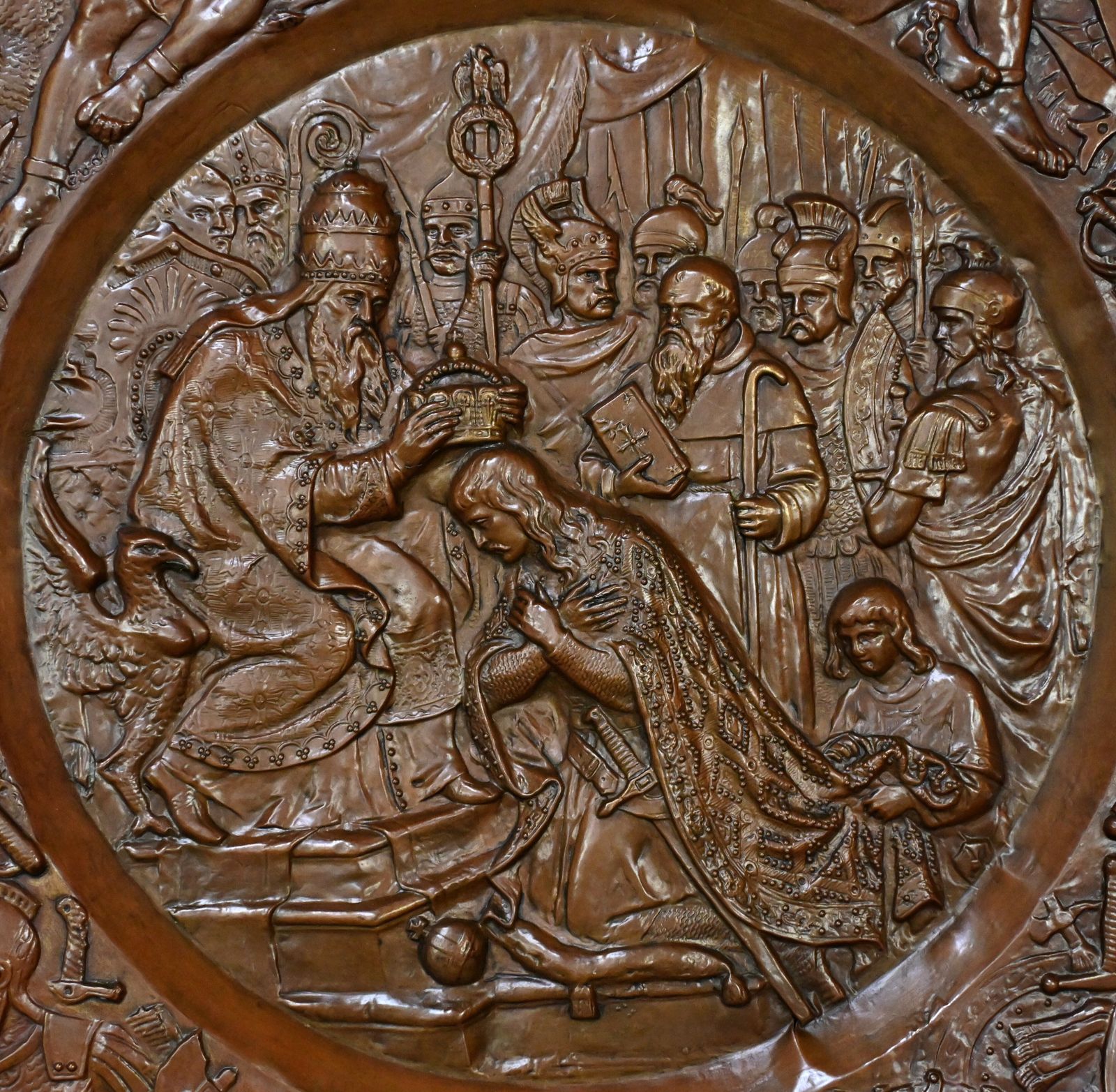 photo vintage Pair Of Important “Charlemagne” Embossed Copper Trays – Late 19th Century