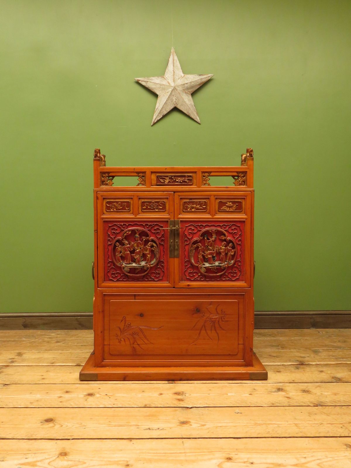 Furniture Chinese Wedding Cabinet With Ornate Carvings photo