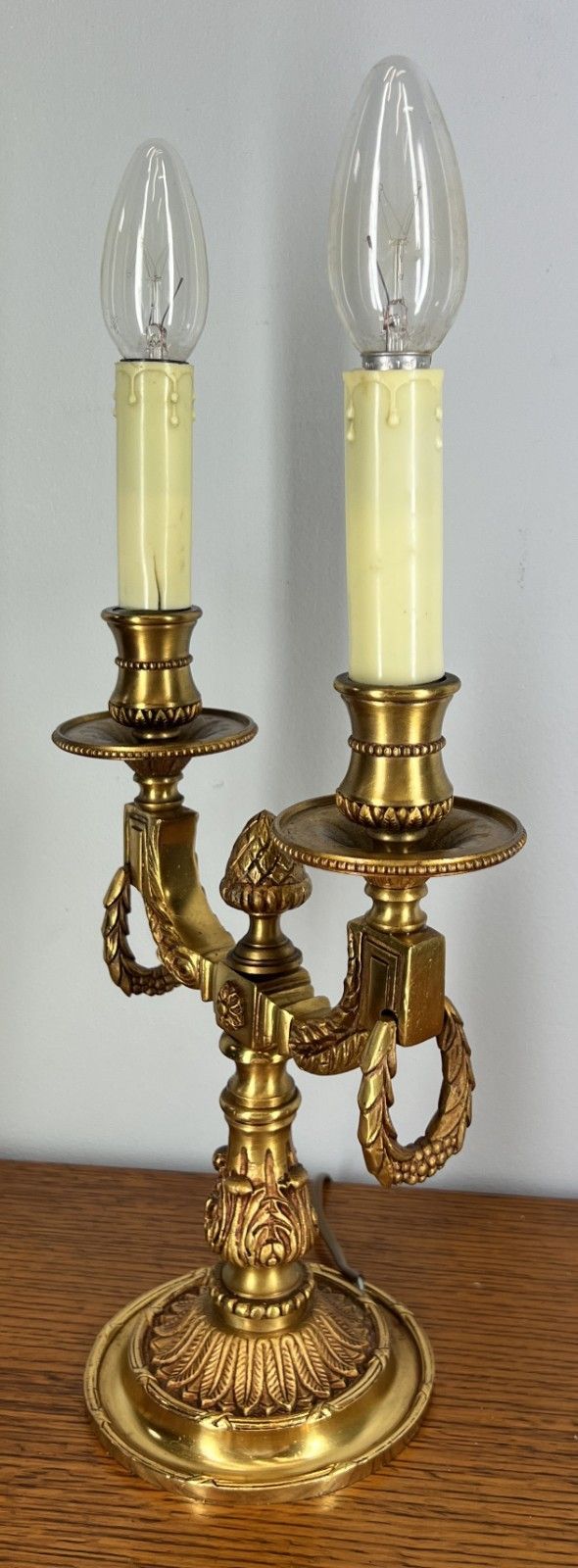 Lamp Vintage French Brass Two Arm Candelabra Light Gilded Detail Lot 4068 photo for sale