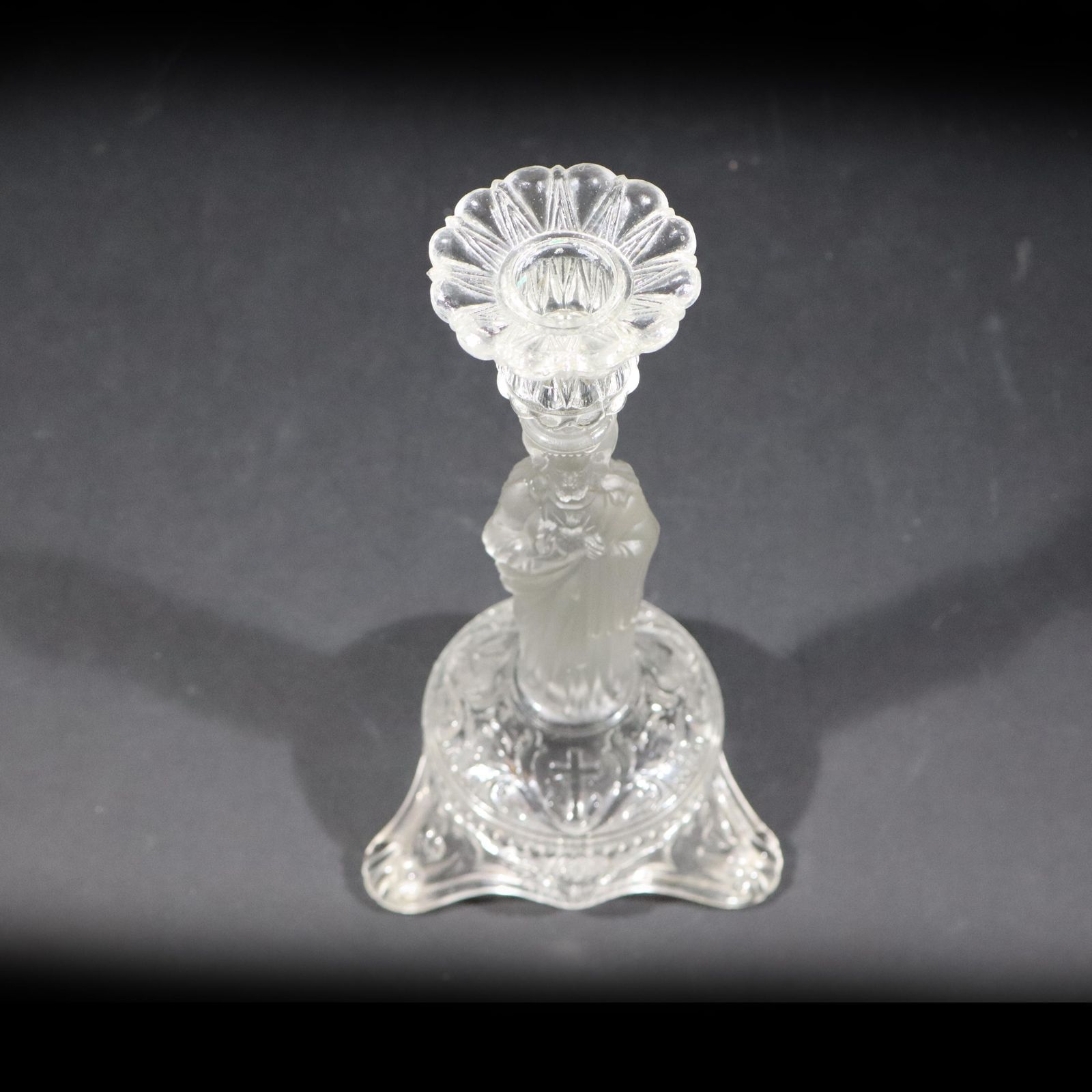 Art Deco Sacred Heart Jesus Statue Candle Holder Antique Frosted Satin Glass Candlestick Religious Altar photo furniture