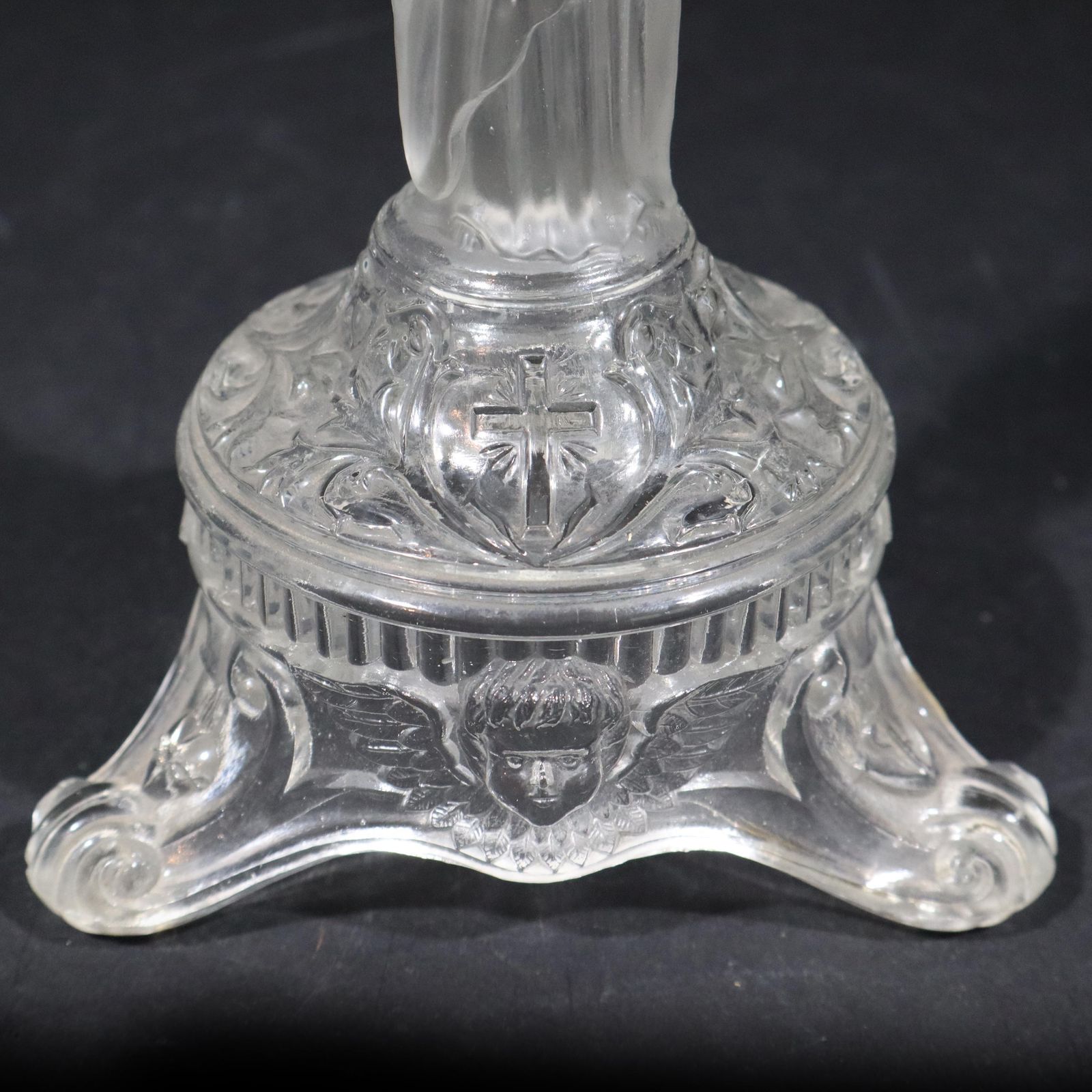 Art Deco Sacred Heart Jesus Statue Candle Holder Antique Frosted Satin Glass Candlestick Religious Altar photo vintage