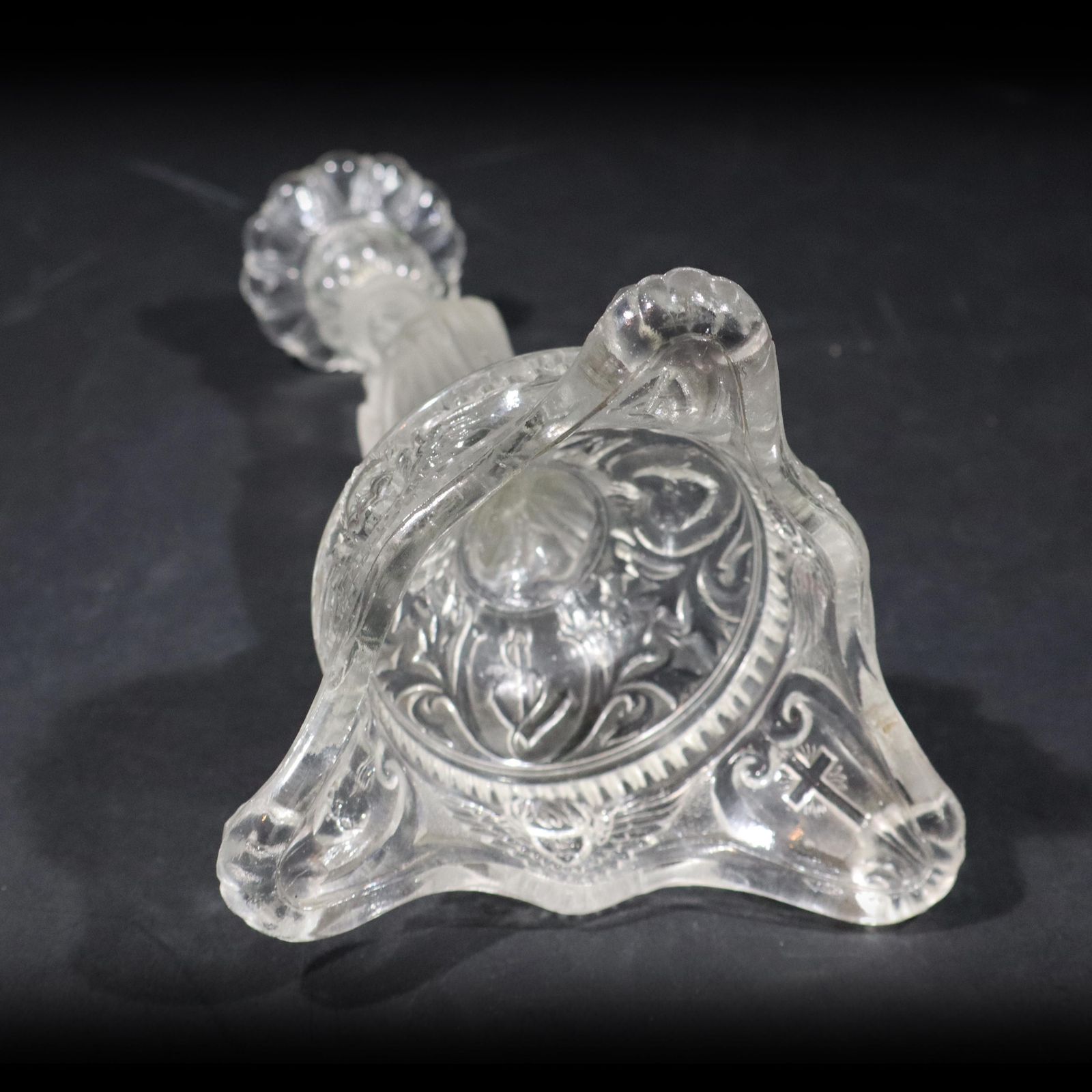 photo for sale Art Deco Sacred Heart Jesus Statue Candle Holder Antique Frosted Satin Glass Candlestick Religious Altar