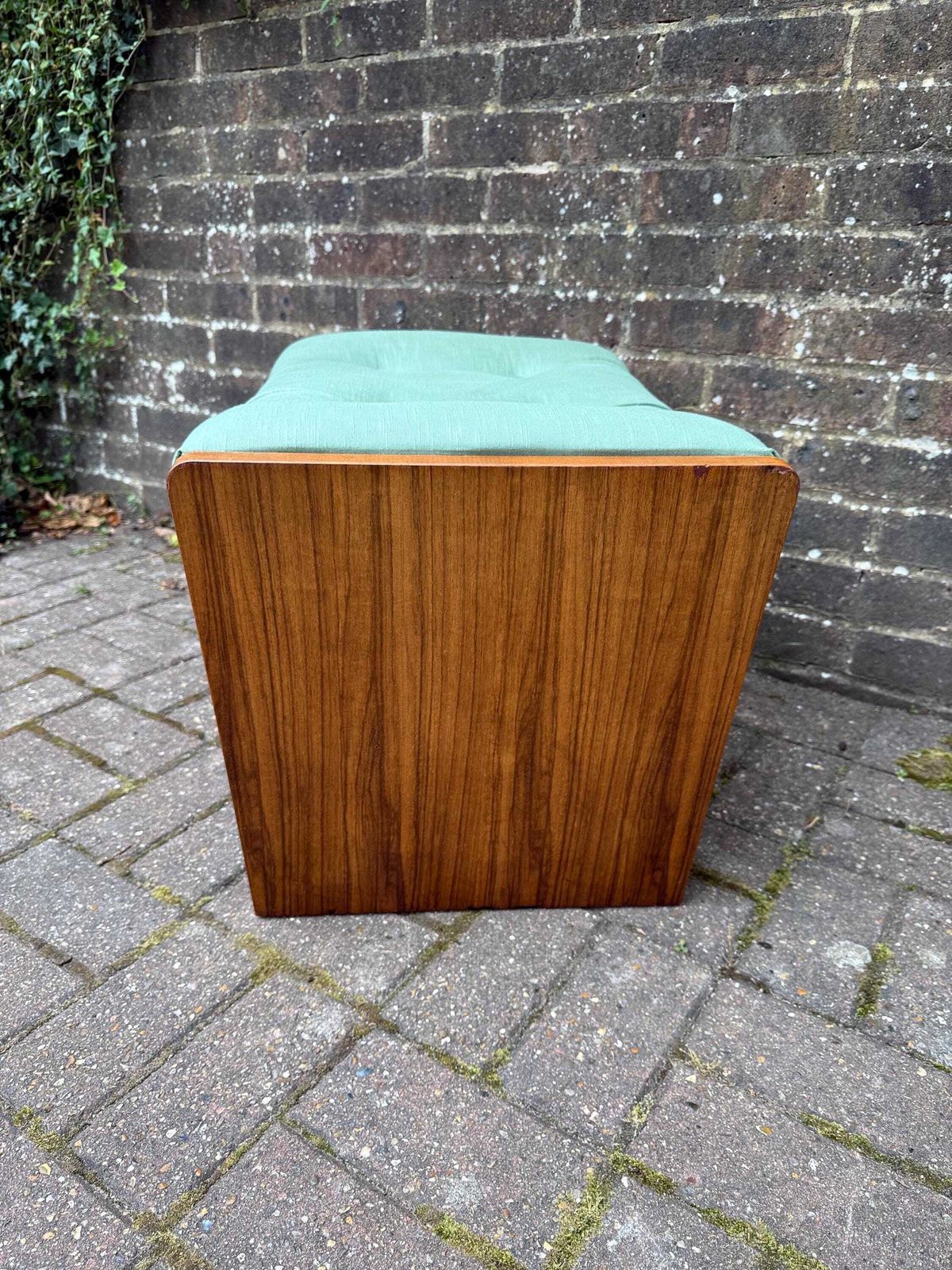 Vintage Meredew Dressing Stool – Mid Century Modern Stool With Afromosia Frame & Mint Green Upholstery, 1960s Bedroom Seating photo vintage