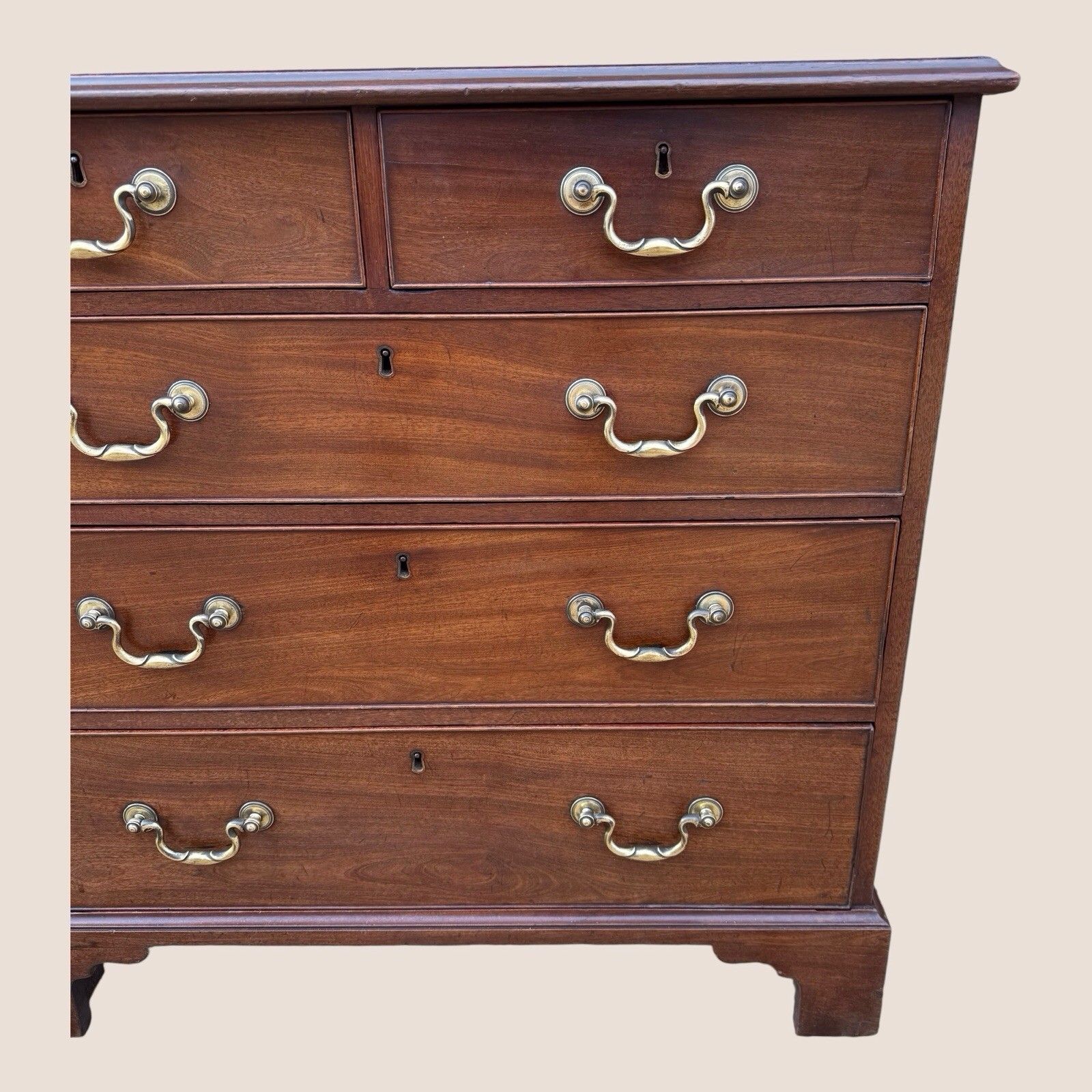 Small Antique Georgian Cuban Mahogany & Walnut Crossbanded Chest Of Drawers photo vintage