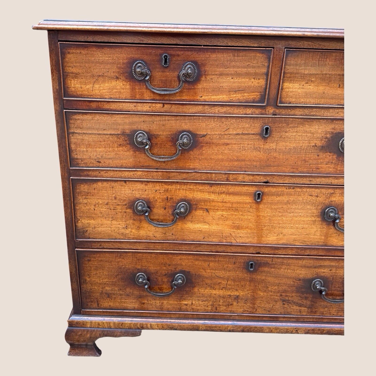 Antique George III 1790 Mahogany & Brass Chest Of 5 Drawers By J Moorcroft photo vinterior