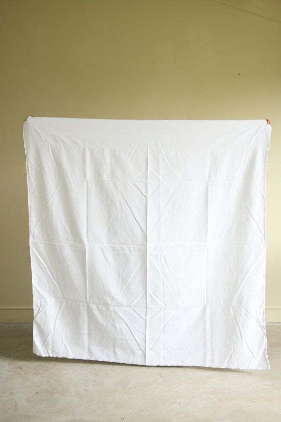 Vintage Square White Linen Tablecloth photo vinterior