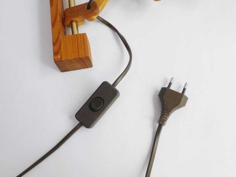 Scandinavian Accordion Style Vintage Wooden Lamp, Extendable Scissor Lamp With Fabric Shade, Mid Century Wall Lamp photo 229.0