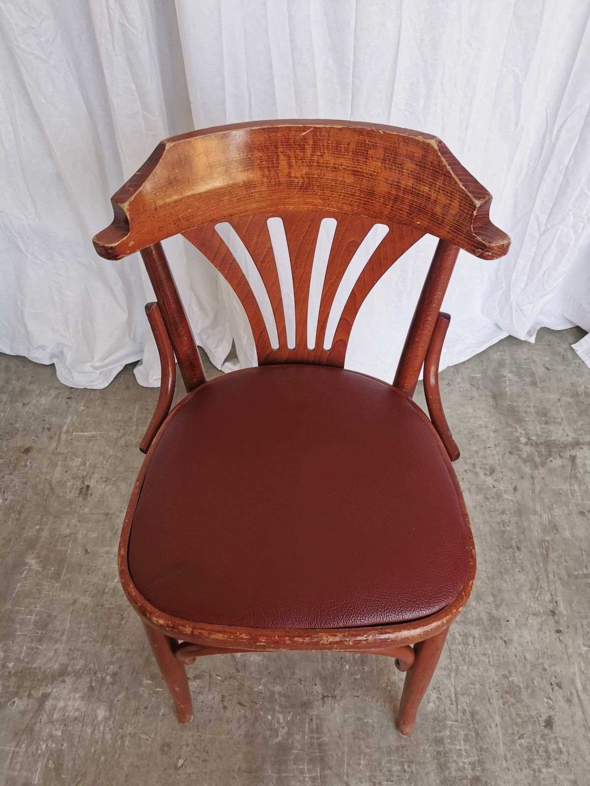 Vintage Bentwood Dining Chair With Fan Backrest / 1970s / Thonet Style / Dark Wood Frame And Faux Leather Seat / Irish Pub Style photo furniture