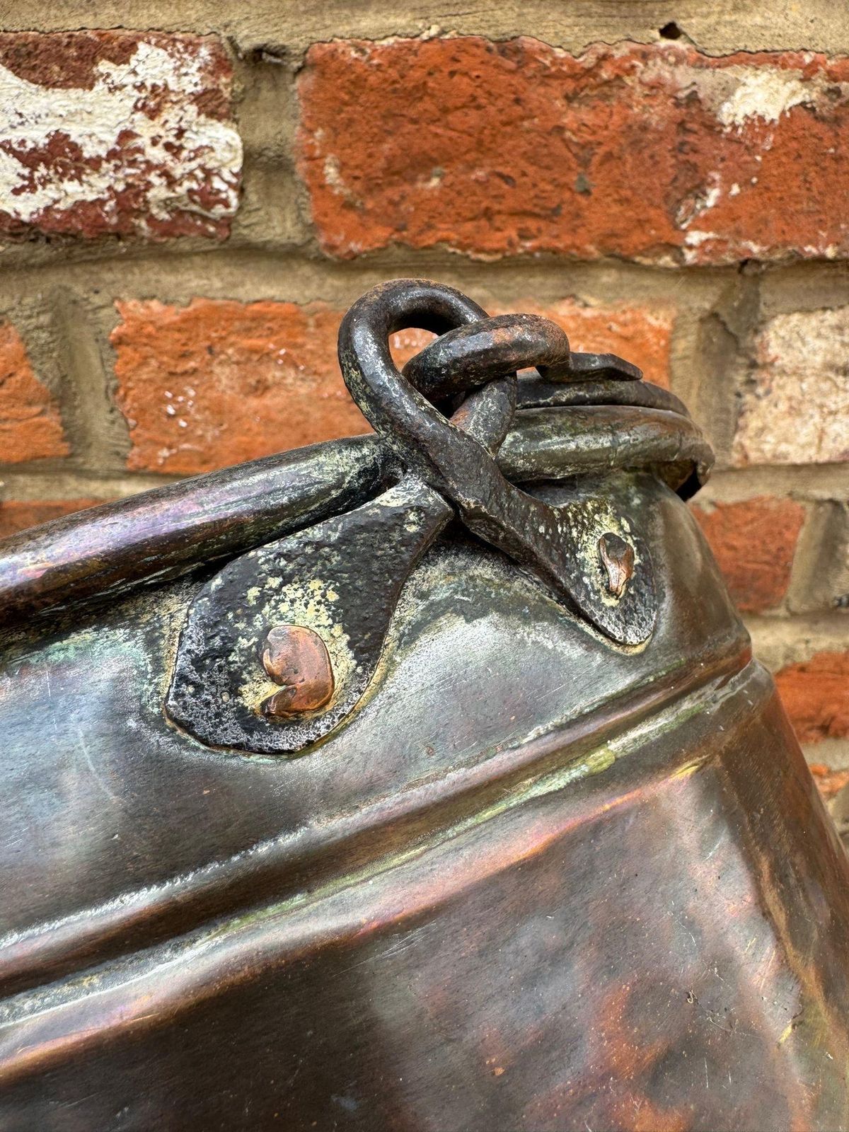Antique Copper Cauldron Pot With Wrought Iron Handle – Rustic Garden Planter B photo 165.0