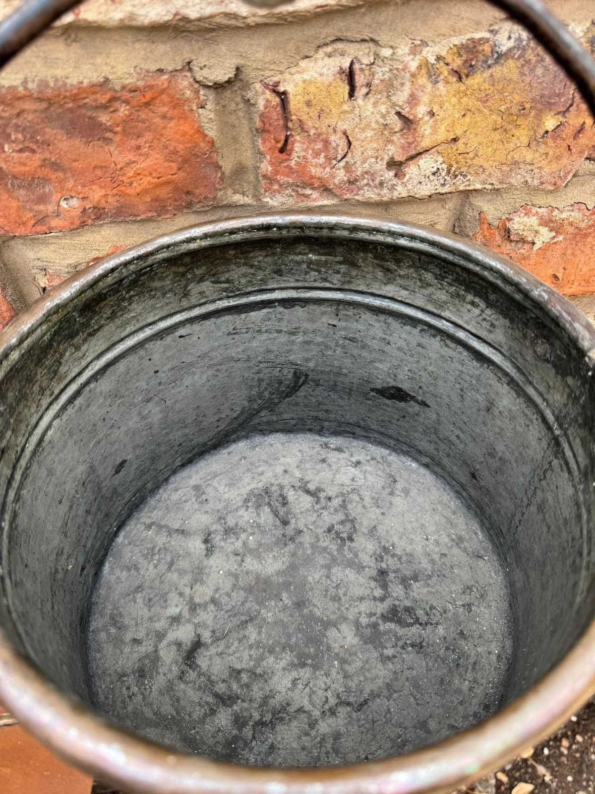 Antique Copper Cauldron Pot With Wrought Iron Handle – Rustic Garden Planter B photo vinterior