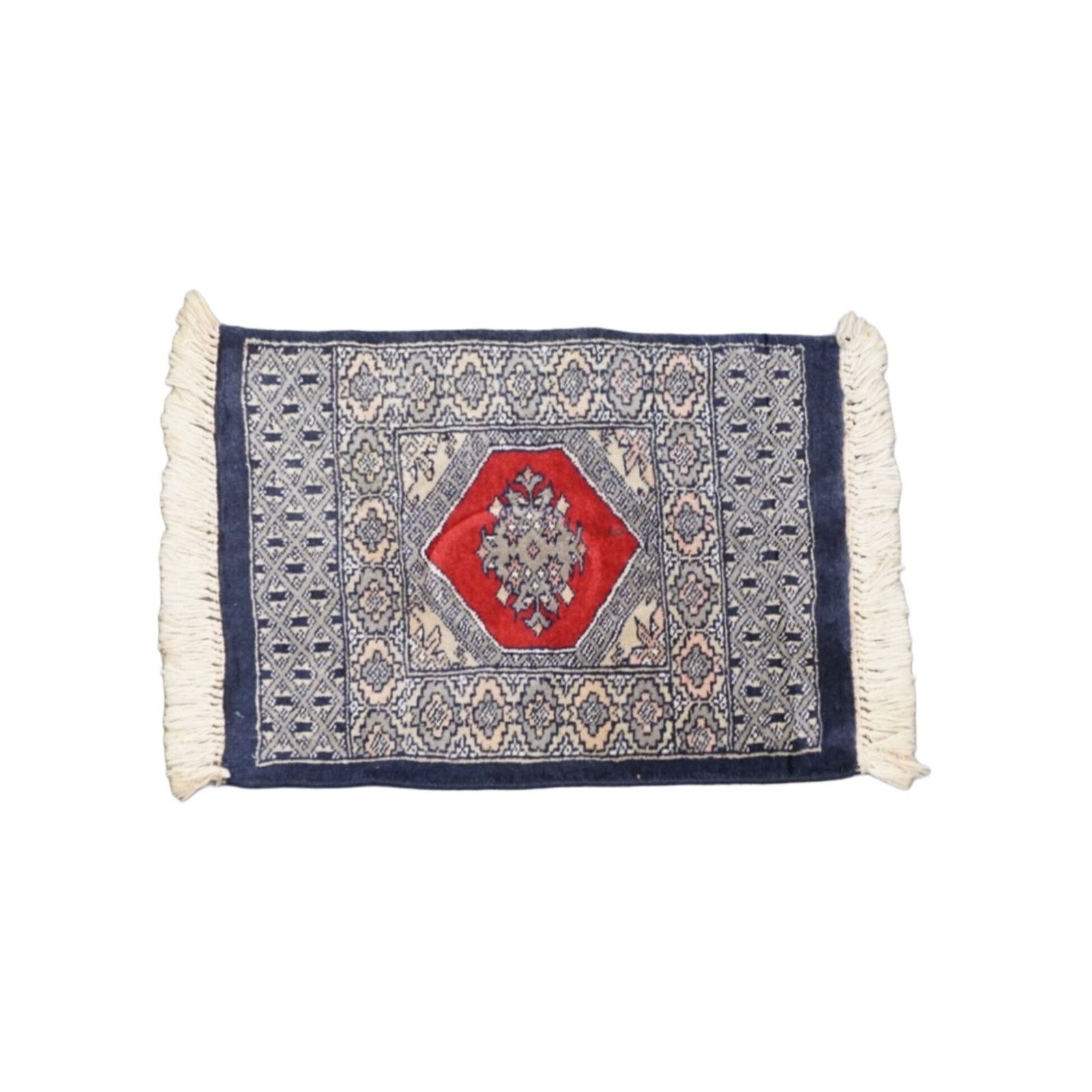 Hand Knotted Decorative Tablecloth With A Fine Pattern In Dark Blue And Red Colours 47x46cm