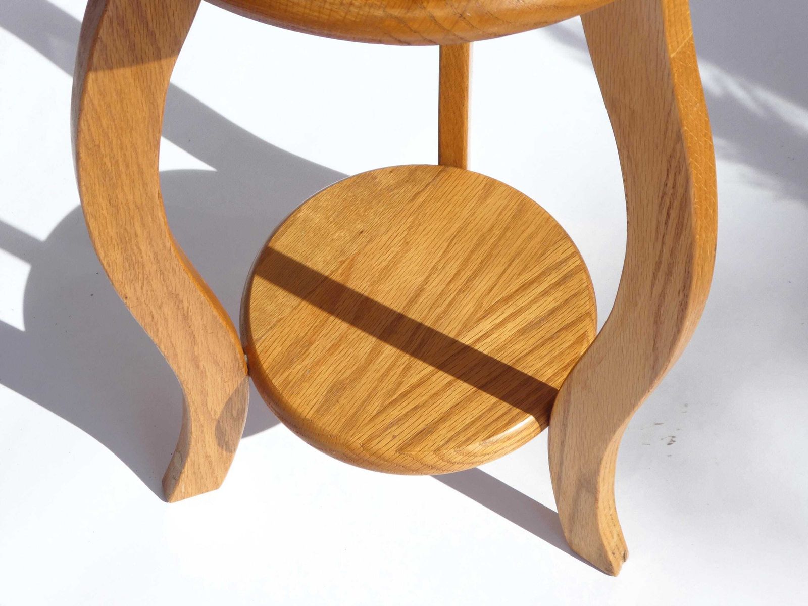 Wooden Amsterdam School Tripod Pedestal, Two Tiered Oak Plant Stand, Vintage Side Table photo buy