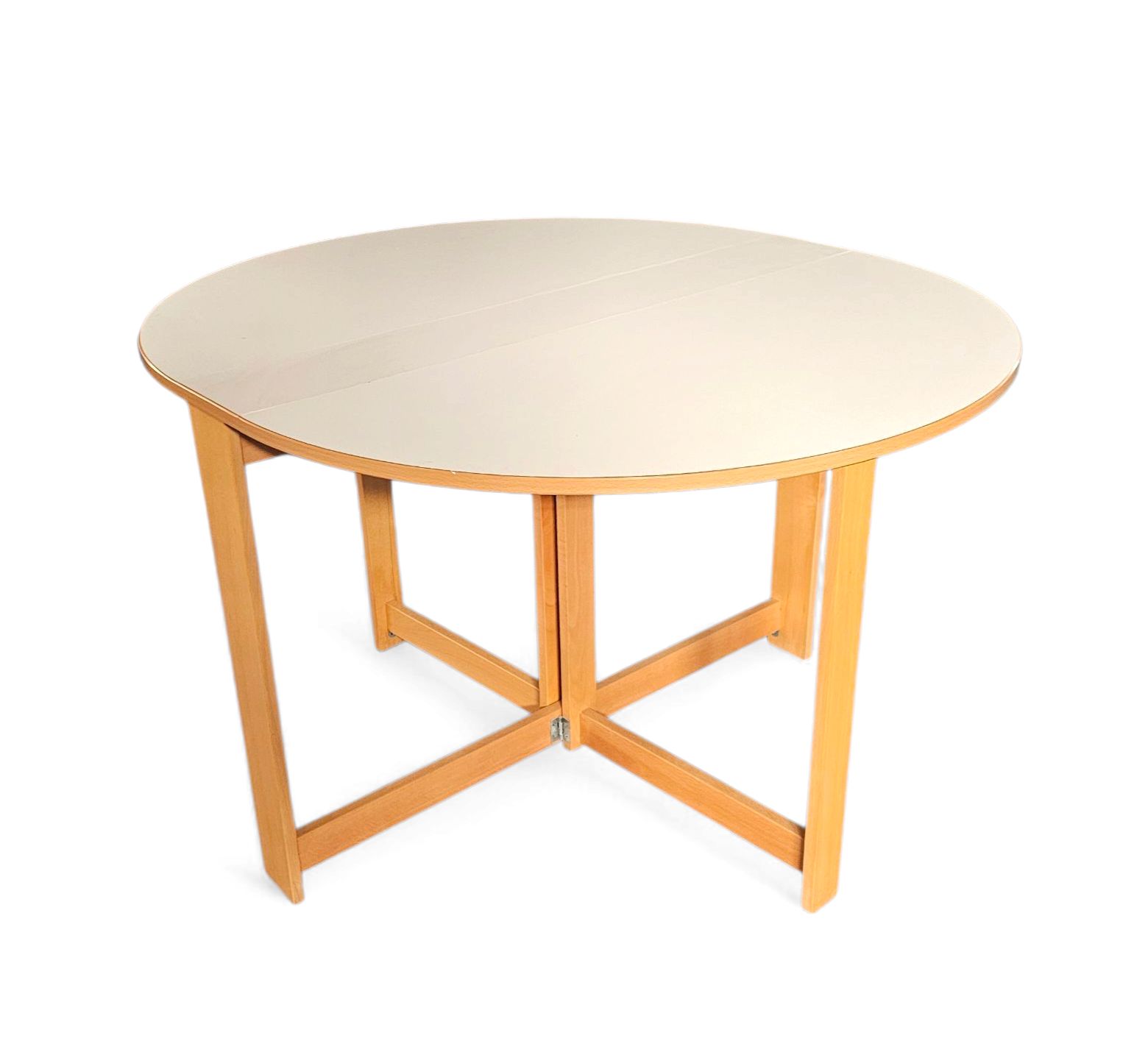Vintage Scandinavian Folding Dining Table With Side Leaves. The Oval Top Is Made Of White Formica photo furniture