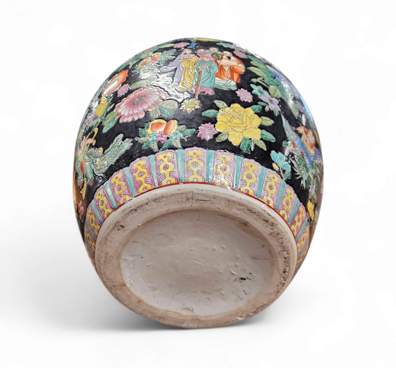 Large Famille Noir Chinese / Porcelain Ginger Jar / Hand Painted / Mille Fleur photo Home Decor