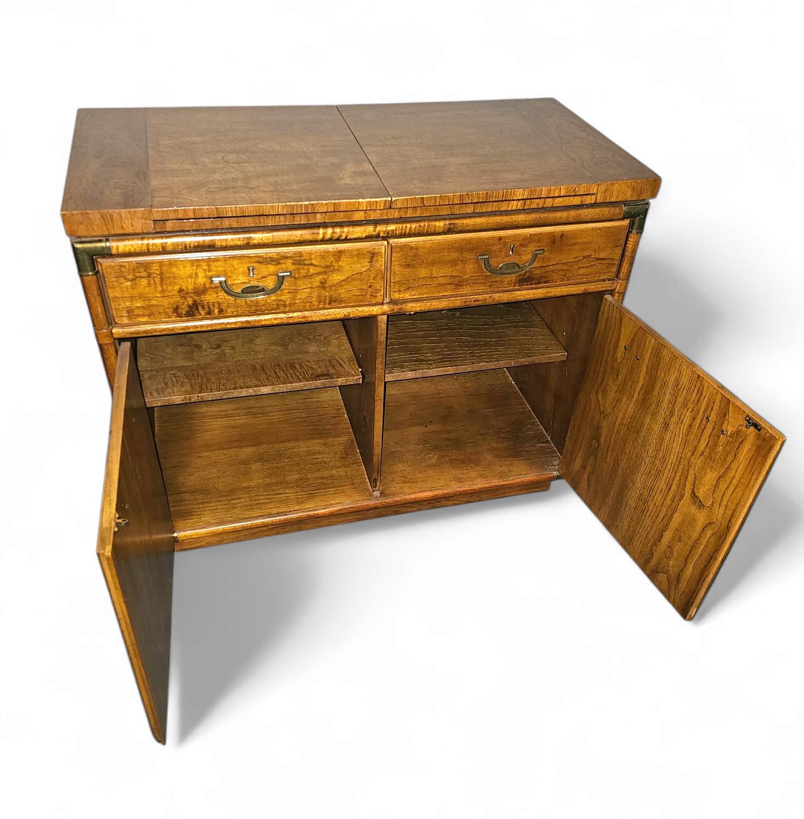 Vintage Drexel Accolade Campaign Server Dry Bar On Casters / Flip Top 1980s photo Furniture