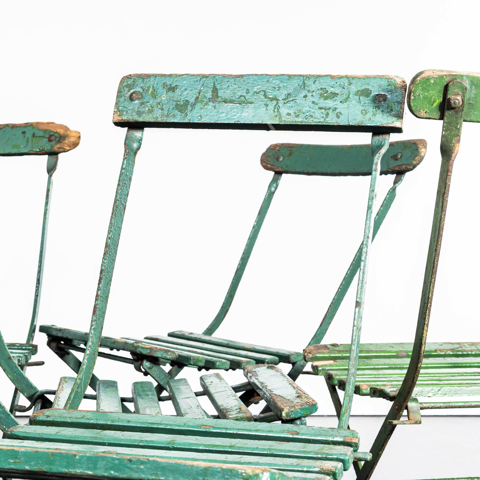 1950's Original English Pavilion Dark Green Folding Chairs   Set Of Six photo vinterior