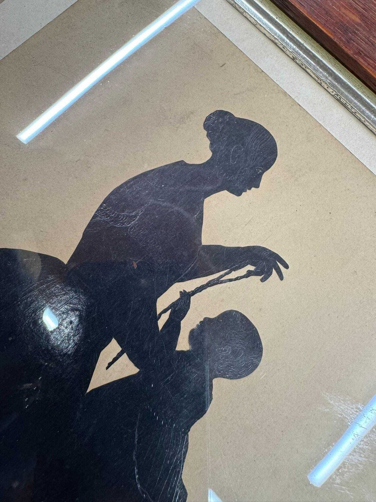 Antique 19thc Silhouette Portrait In Oak Frame – Family Scene, Signed & Rare photo 245.0