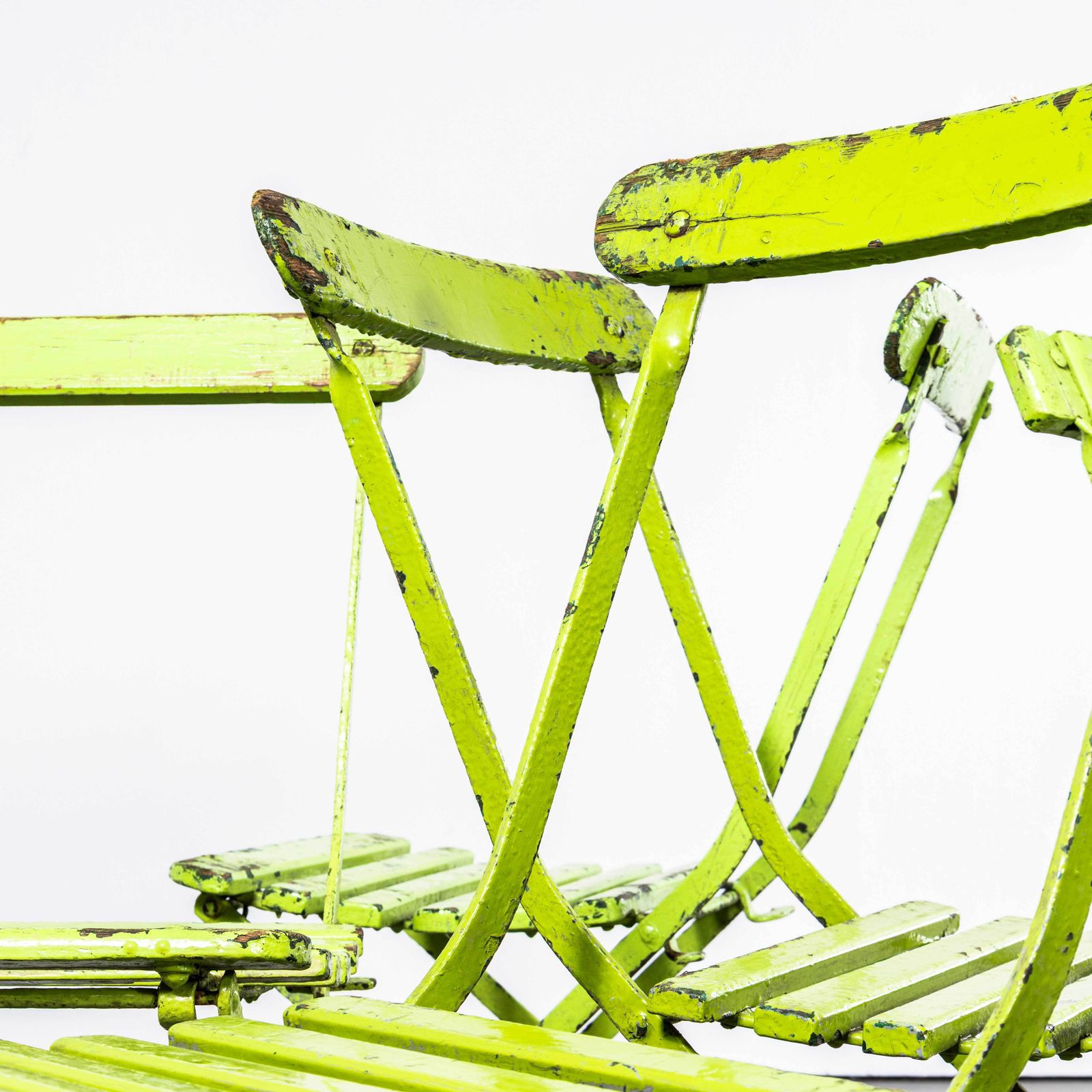 photo furniture 1950's Original English Pavilion Lime Green Folding Chairs   Set Of Six