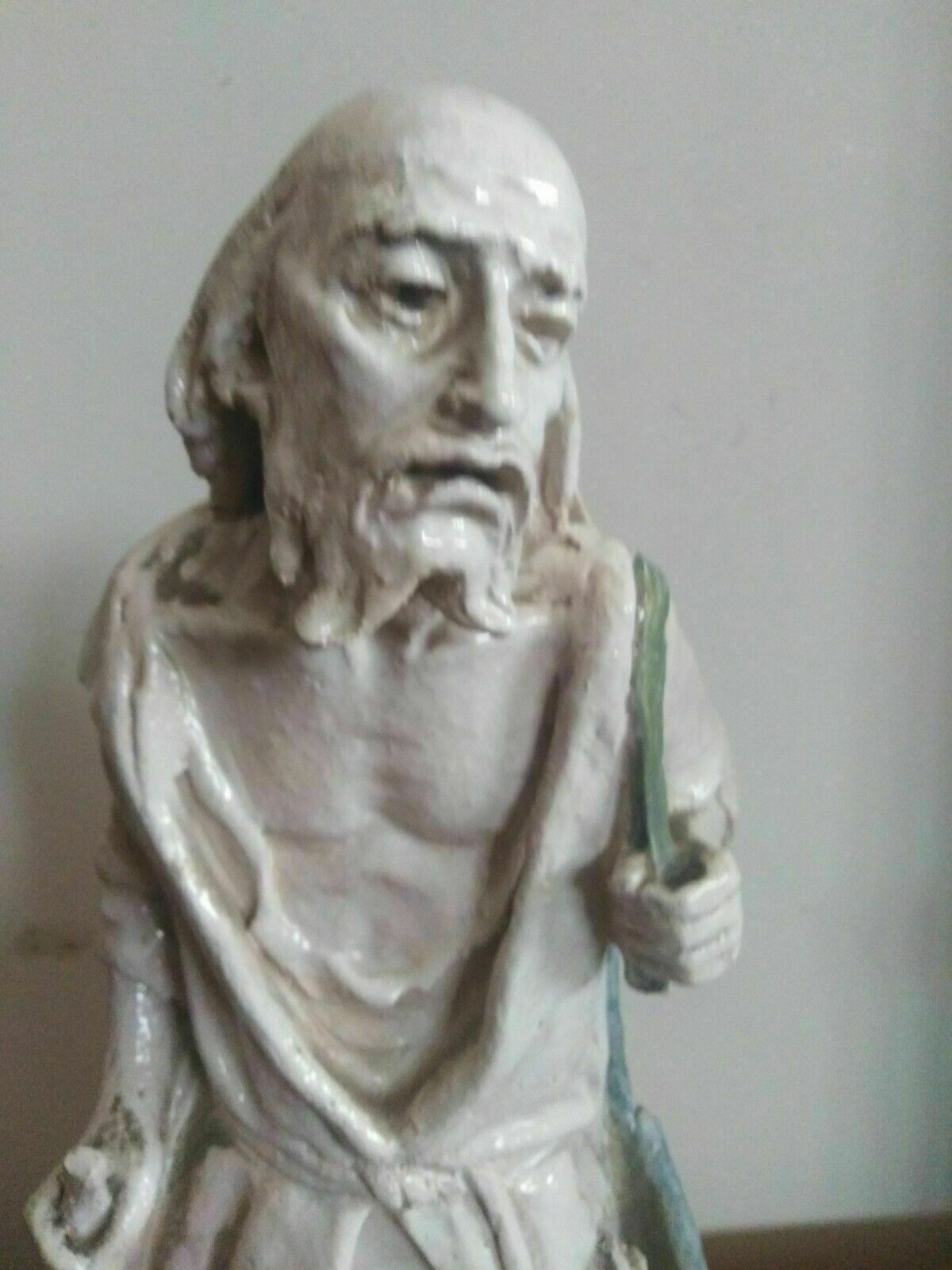 Large Old Pilgrim Terracotta Majolica Sculpture photo furniture