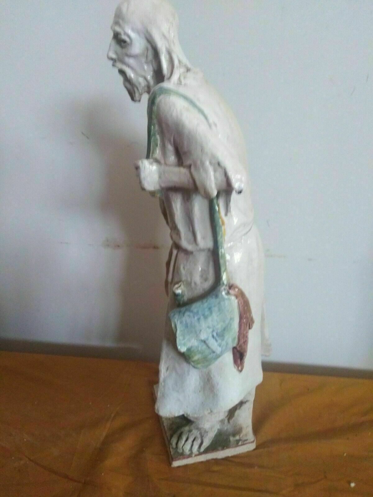 Large Old Pilgrim Terracotta Majolica Sculpture photo for sale