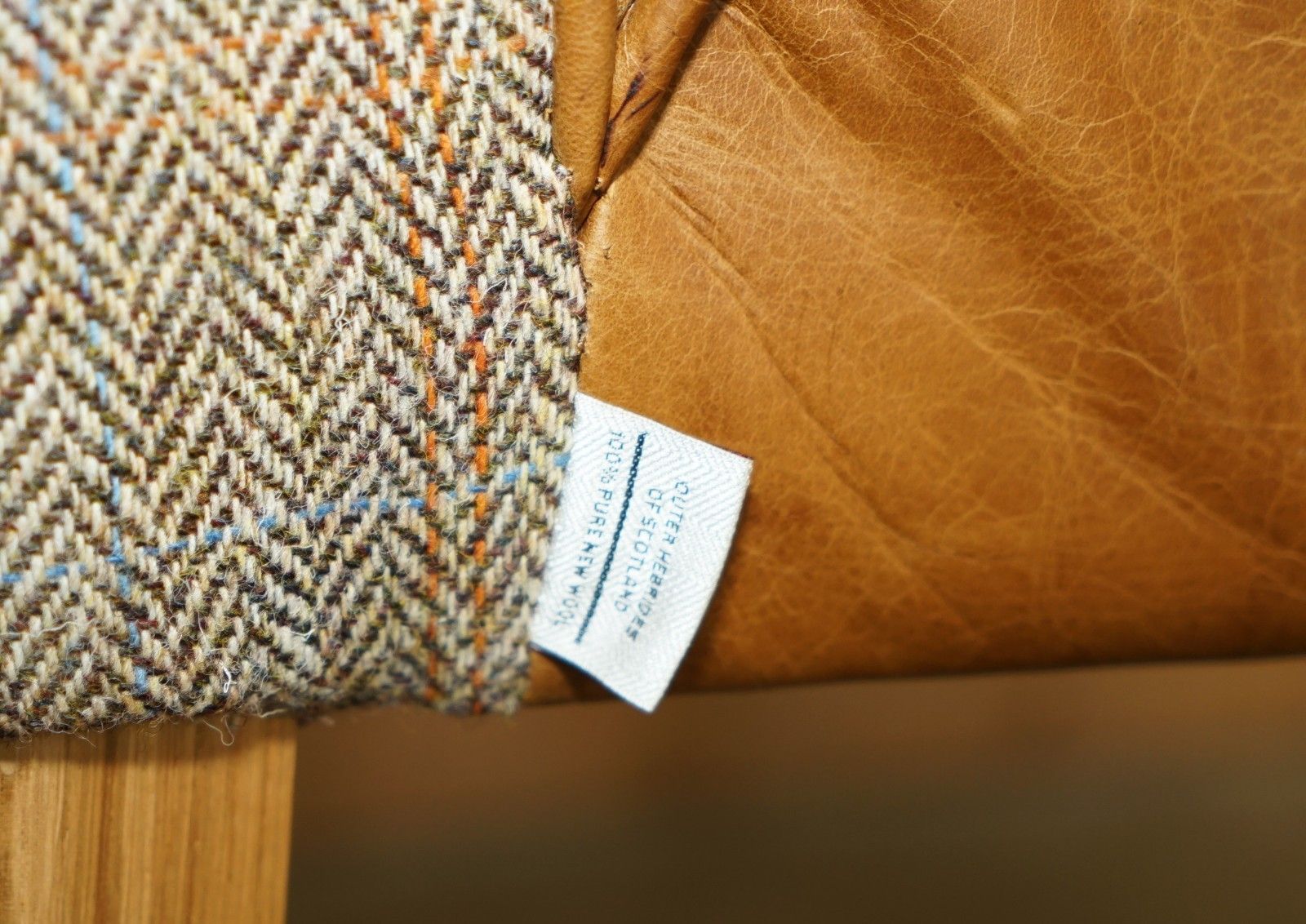 Furniture Pair Of Chesterfield Harris Tweed Brown Leather Hall Chairs Part Of Large Suite photo