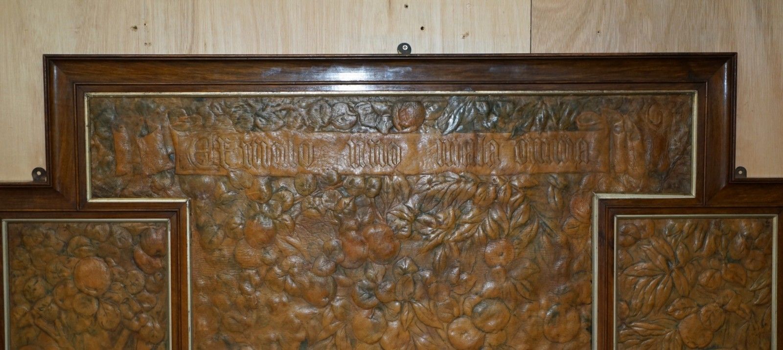 Original 1912 Ada Neville Rolfe Leather Embossed Art Nouveau Mahogany Wall Panel photo 4740.0