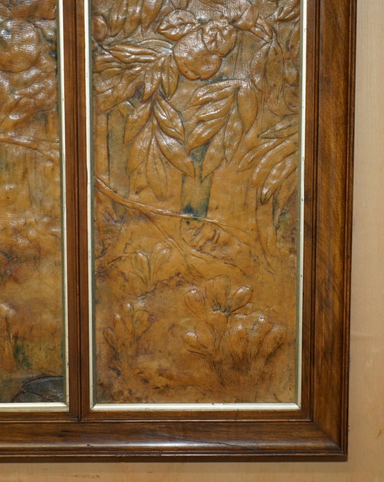 Art Original 1912 Ada Neville Rolfe Leather Embossed Art Nouveau Mahogany Wall Panel photo