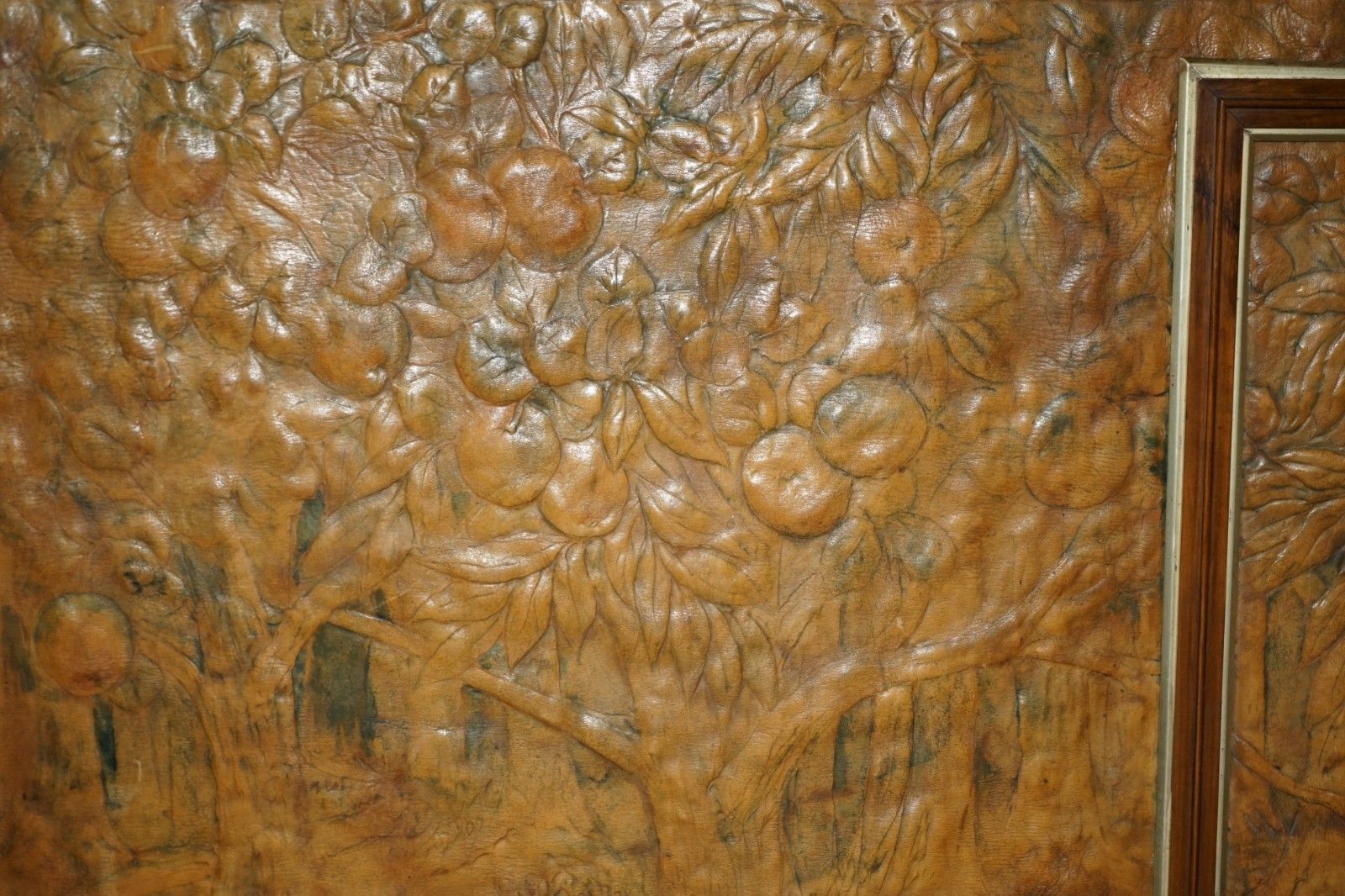 photo vinterior Original 1912 Ada Neville Rolfe Leather Embossed Art Nouveau Mahogany Wall Panel