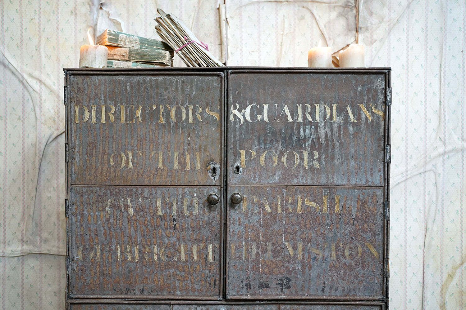 An Early 19thc Painted Metal Alms Cabinet; "Directors & Guardians Of The Poor Of The Parish Of Brighthelmston" C.1810 30