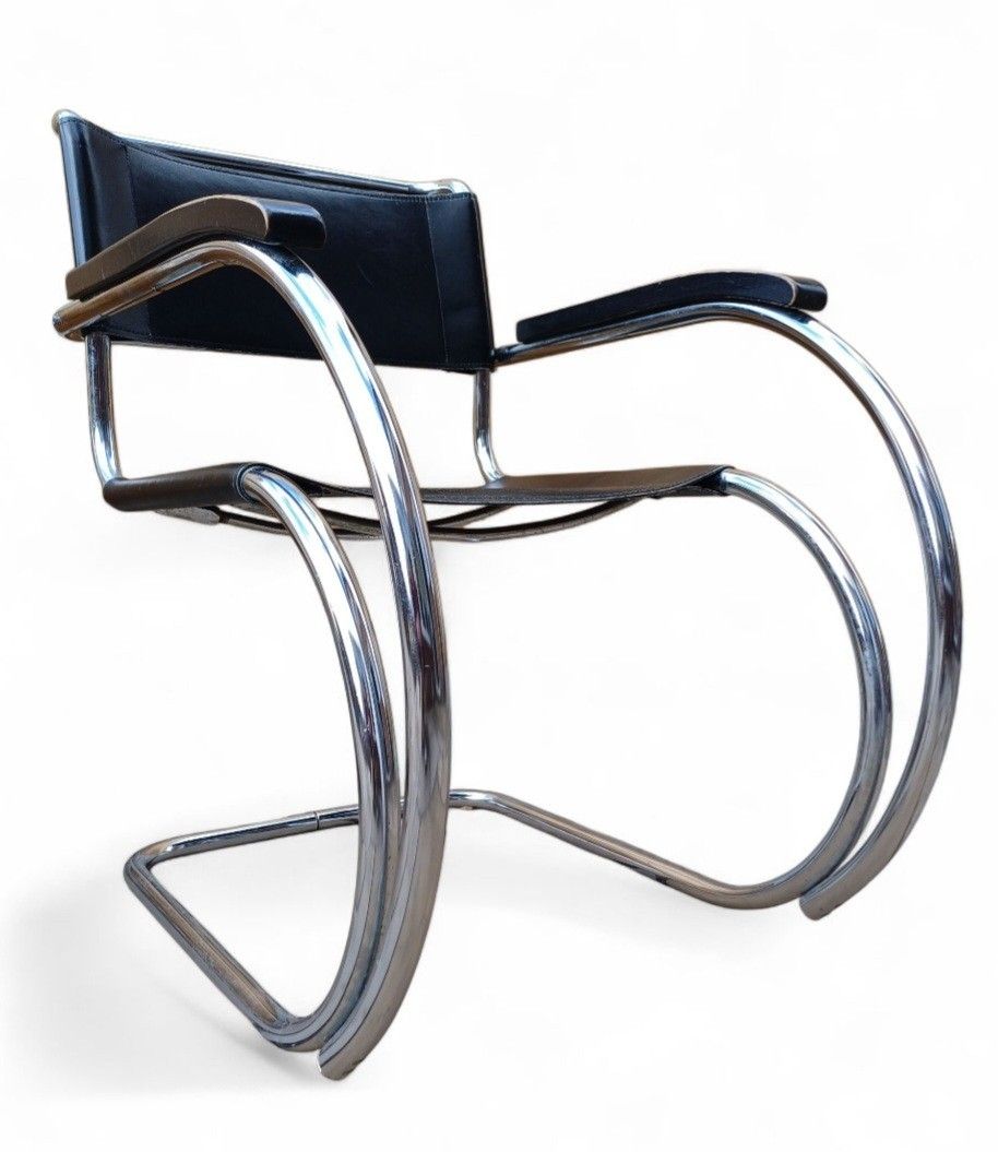 Mies Van Der Rohe Mr20 Armchair Leather Chrome  Armchair Black Leather Vintage