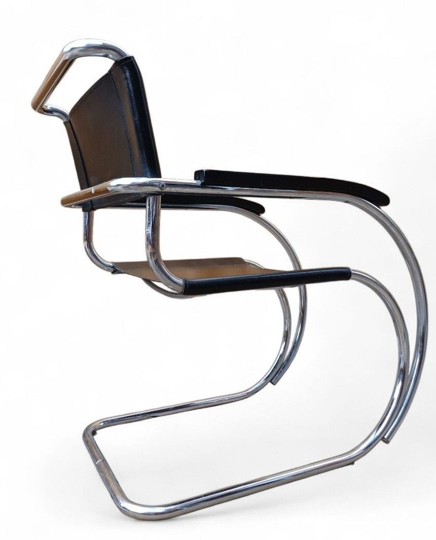 Mies Van Der Rohe Mr20 Armchair Leather Chrome  Armchair Black Leather Vintage photo for sale