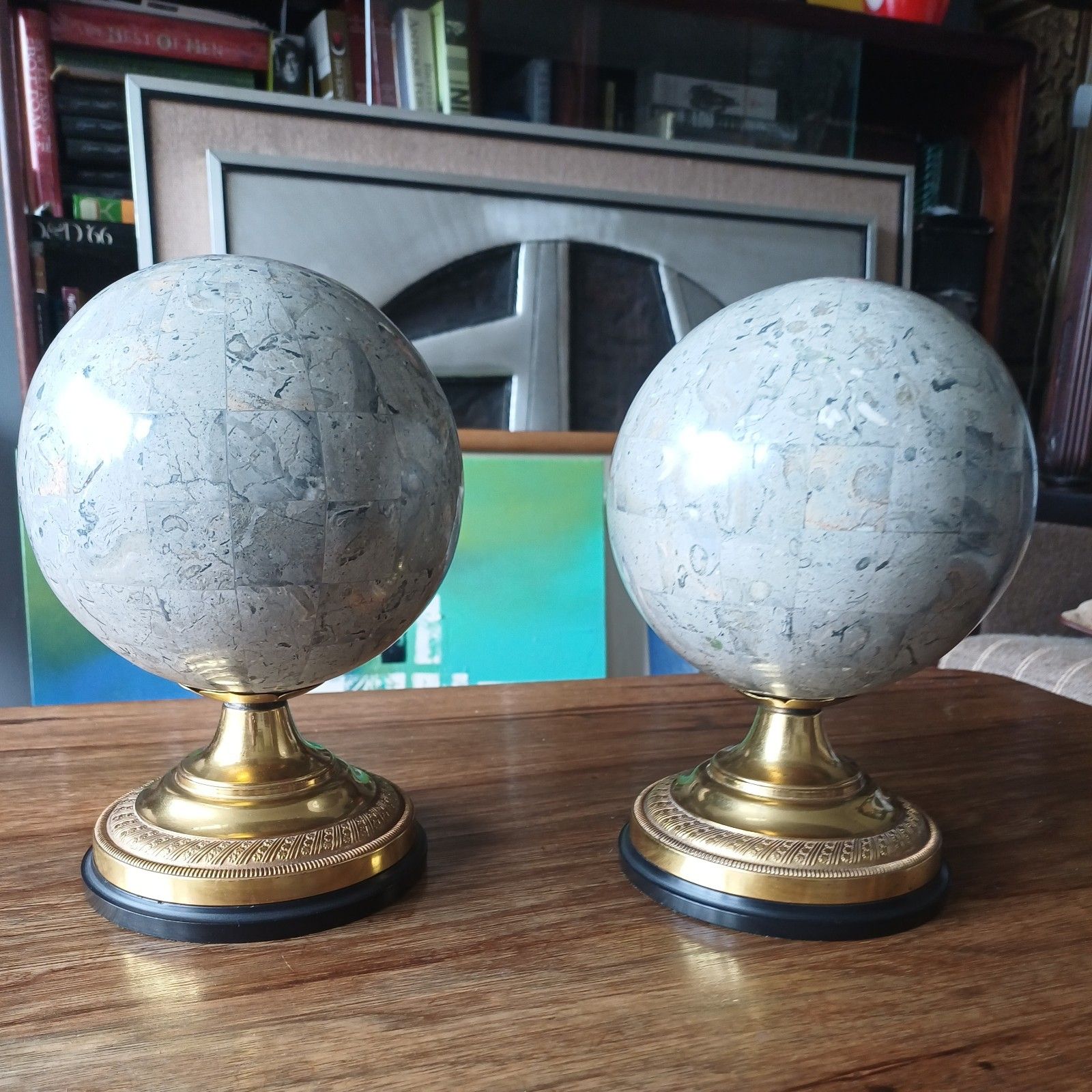Rare Pair Anthony Redmile Globes  Castellated Polished Stone And Signed photo 1430.0