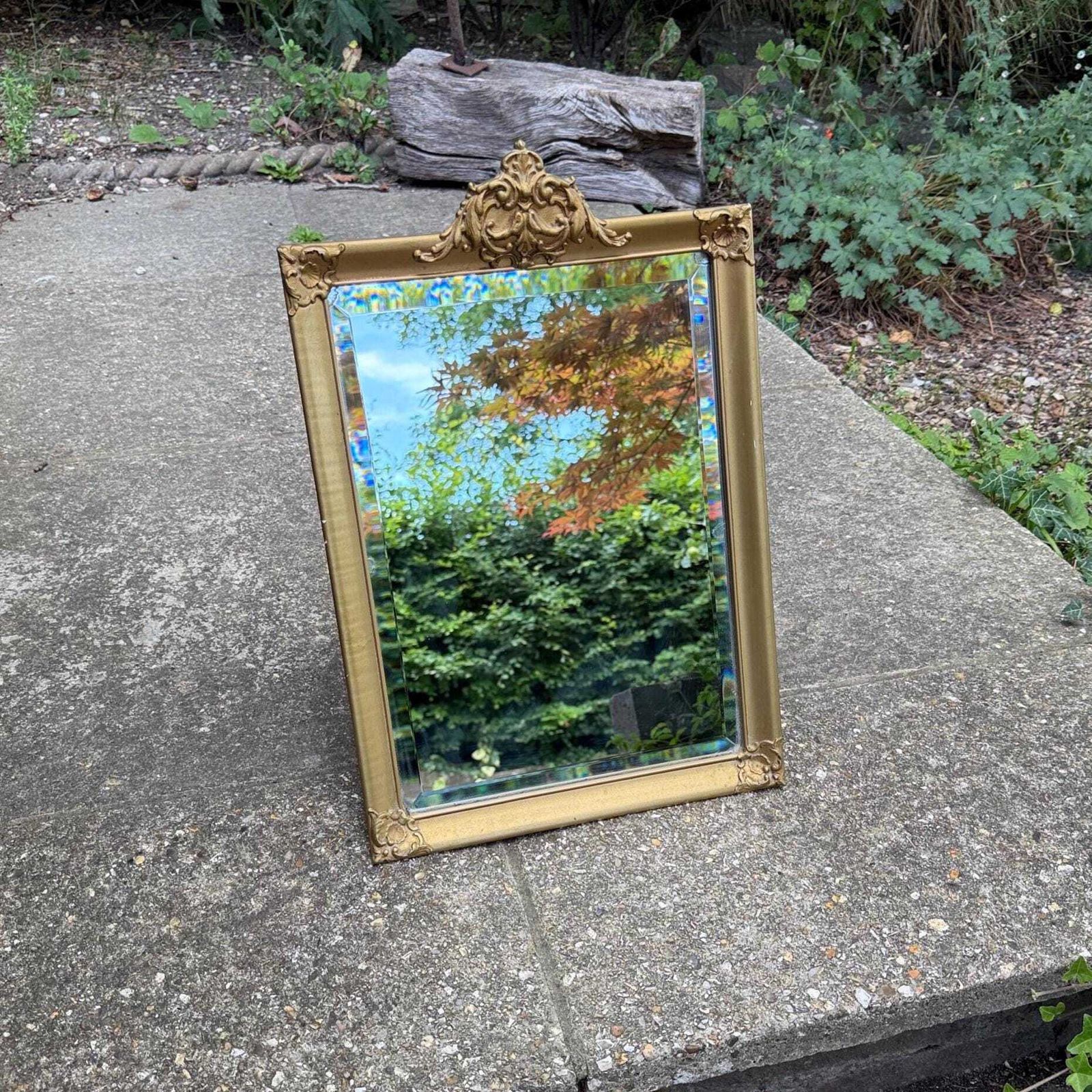 Vintage Peerart Freestanding Table Mirror – Mid Century Gilt Cast, Rectangular Bevelled Mirror, England C.1960s–70s