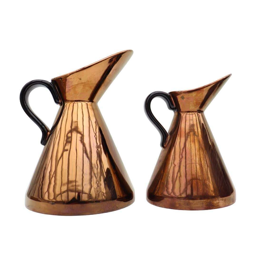 Mid Century Beswick Pottery Copper Lustre Jugs Pair Shape 1553 1 And 2 Sizes 1950's. photo for sale