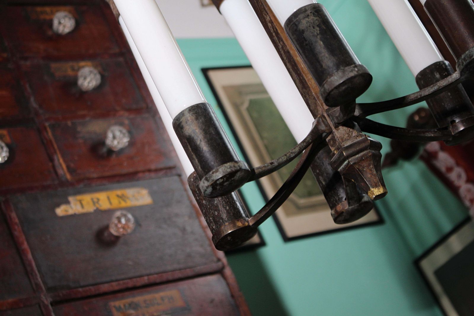 Early 20th Century Art Deco Large Modernist Bronze Pedestal Pendant Lantern photo furniture