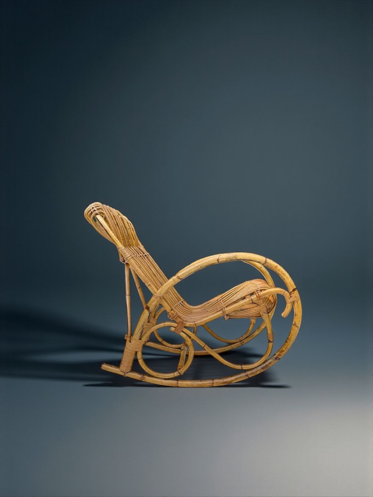 Franco Albini Bent Bamboo And Rattan Rocking Chair, Italy 1950's photo furniture